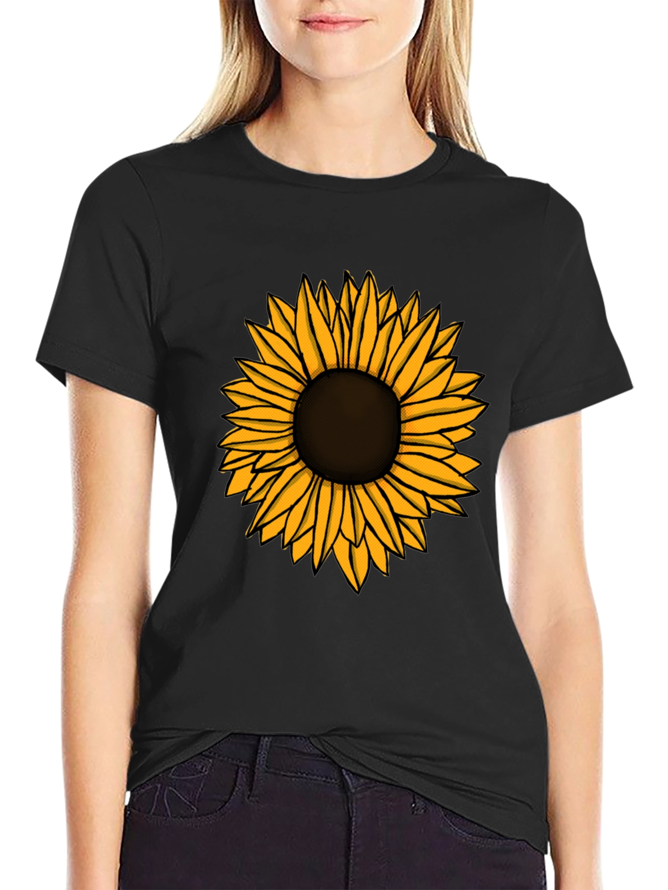 Sunflower Graphic Tee - Black Cotton T-Shirt