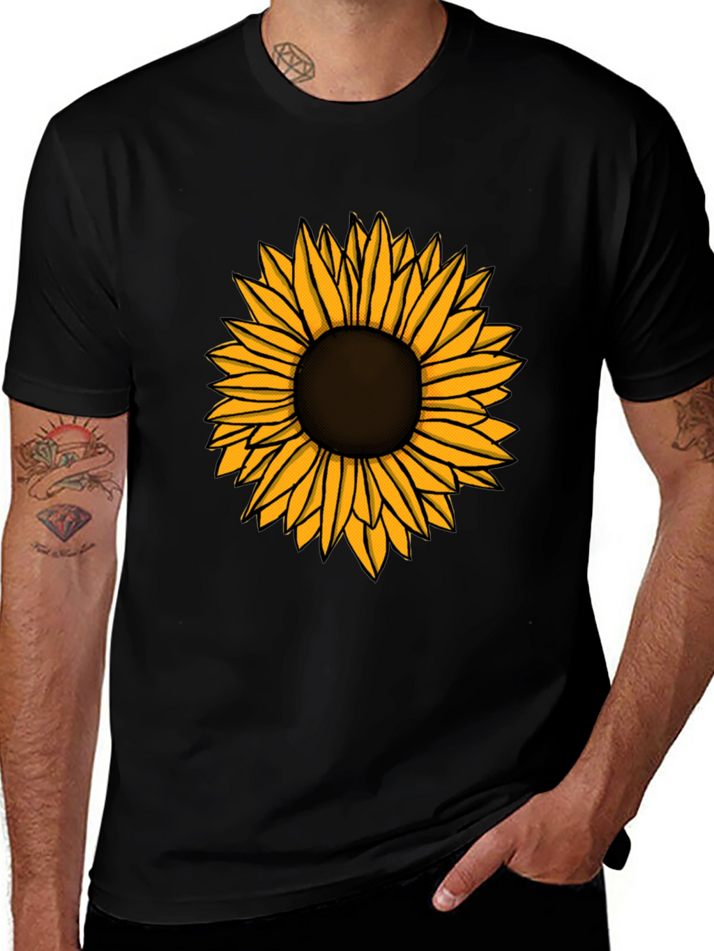 Sunflower Graphic Tee - Black Cotton T-Shirt