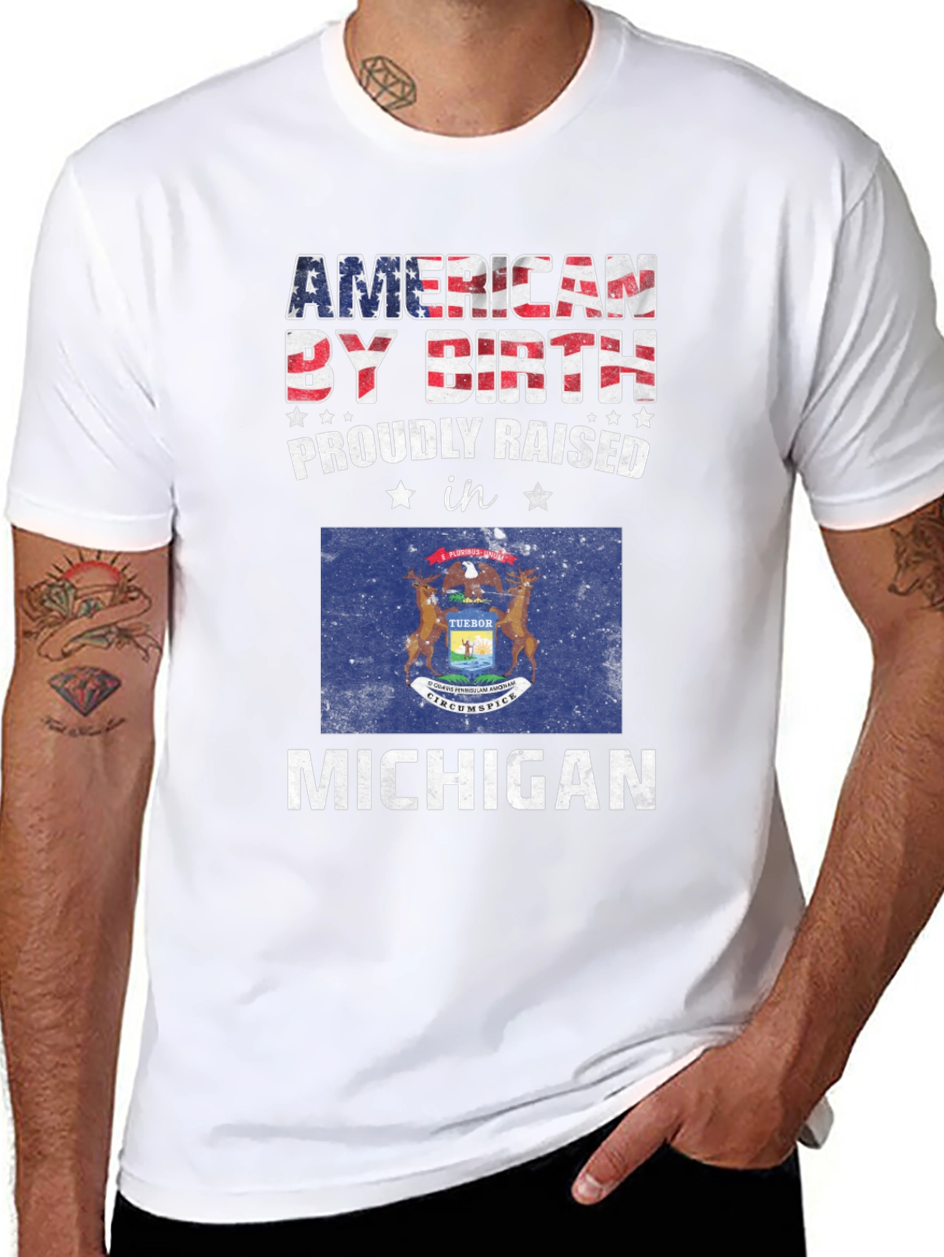 American By Birth Michigan Raised Graphic Tee