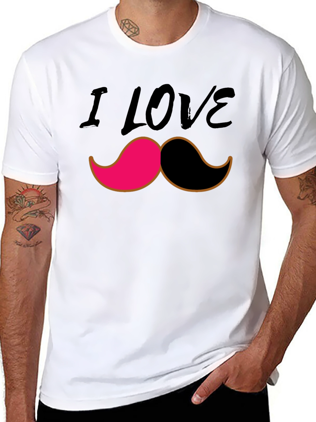 I Love Mustache Graphic Tee - Black