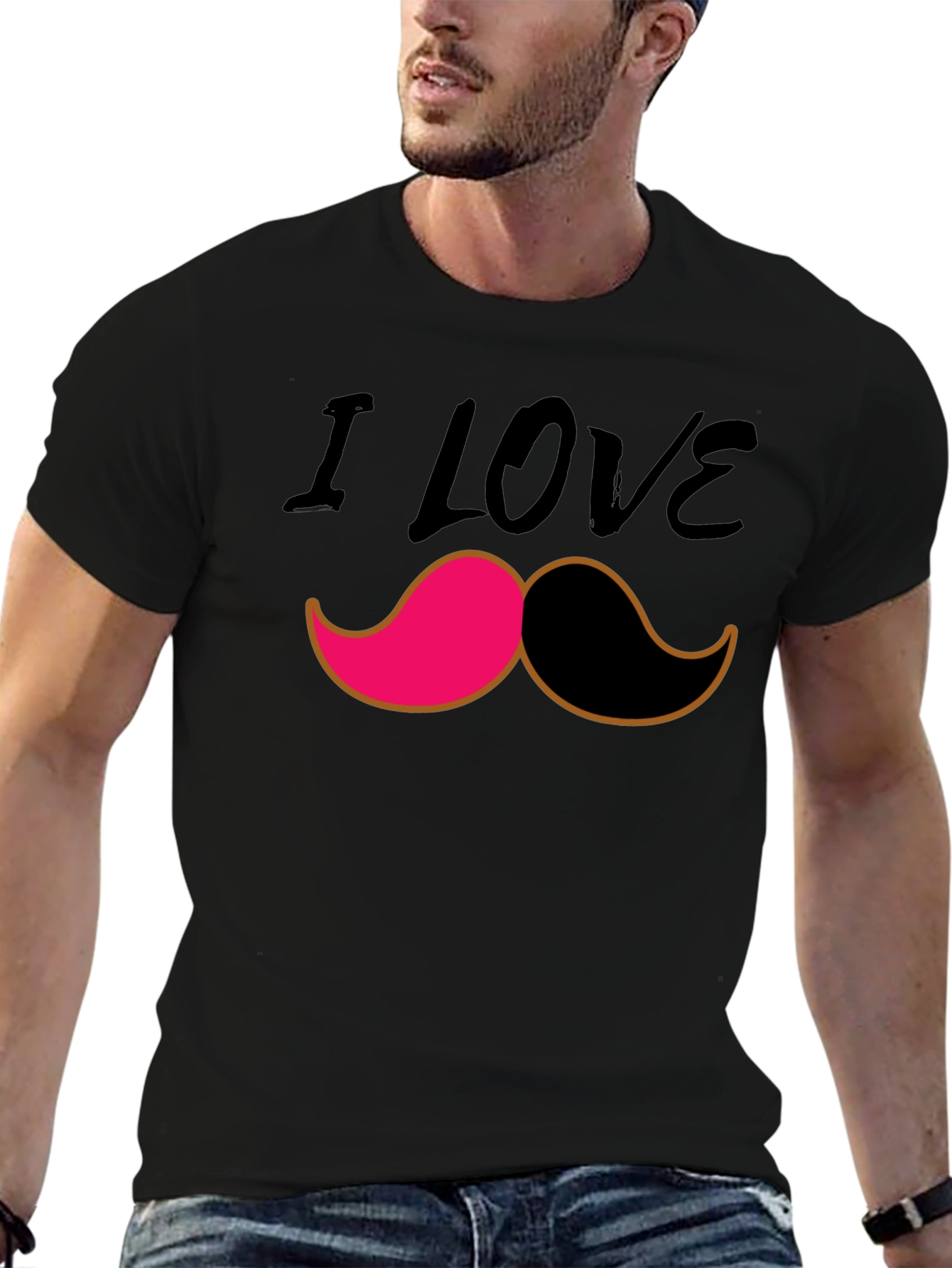 I Love Mustache Graphic Tee - Black