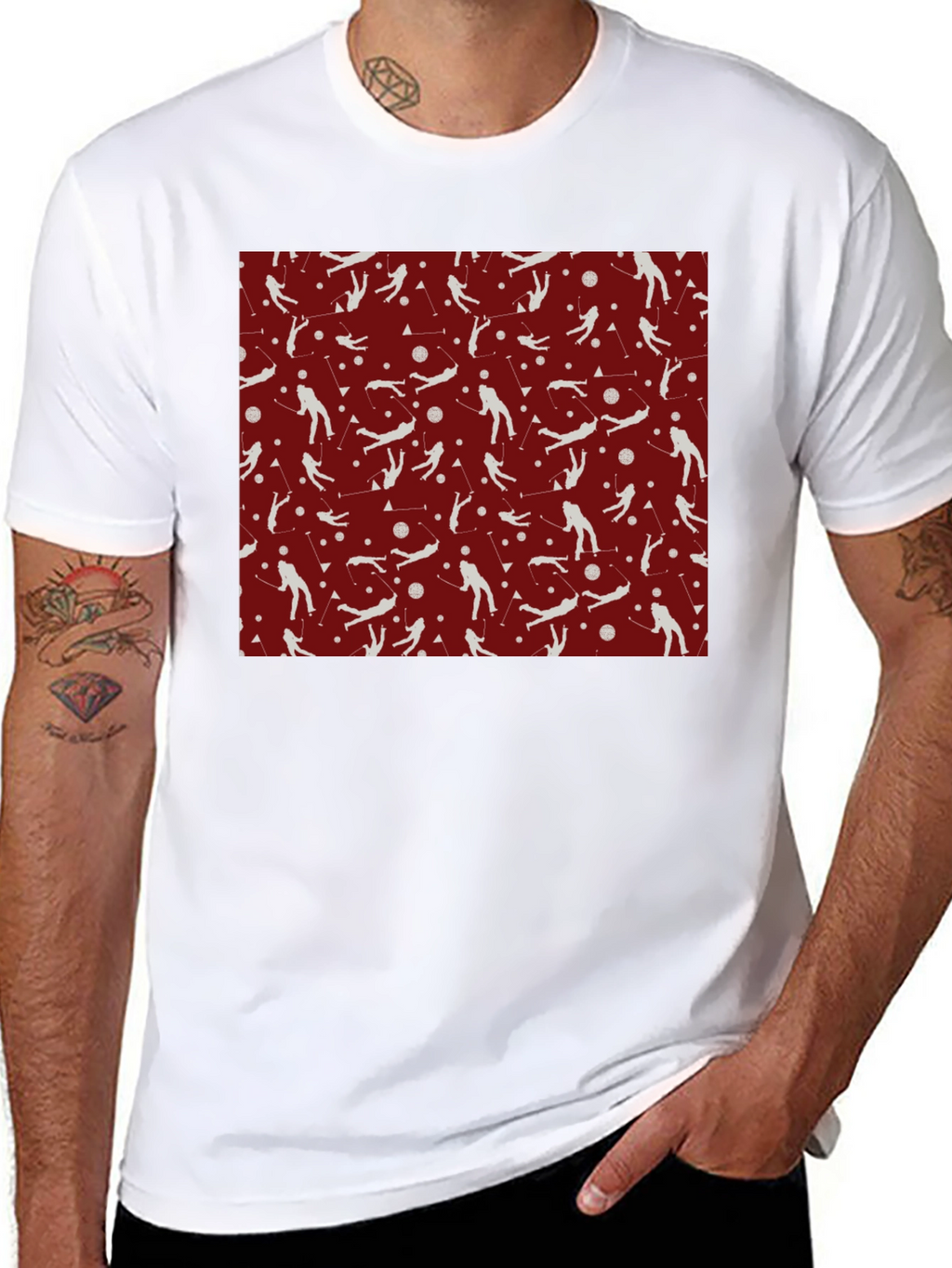 Ski Pattern T-Shirt - Sporty Crew Neck Tee