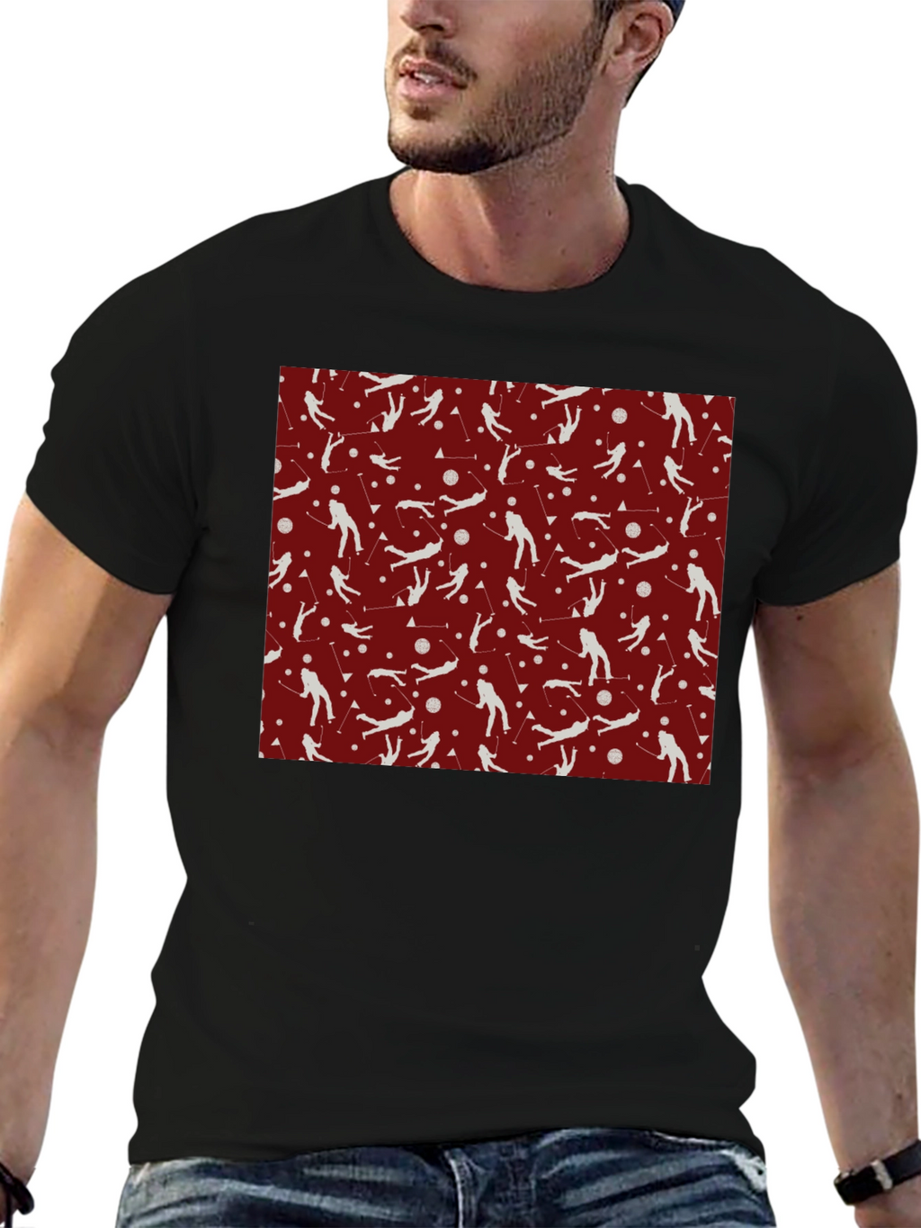 Ski Pattern T-Shirt - Sporty Crew Neck Tee