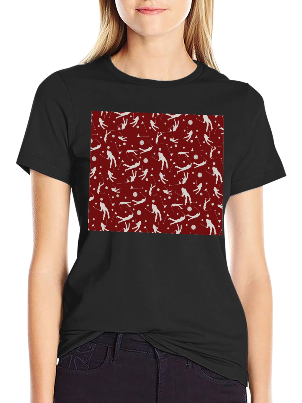 Ski Pattern T-Shirt - Sporty Crew Neck Tee