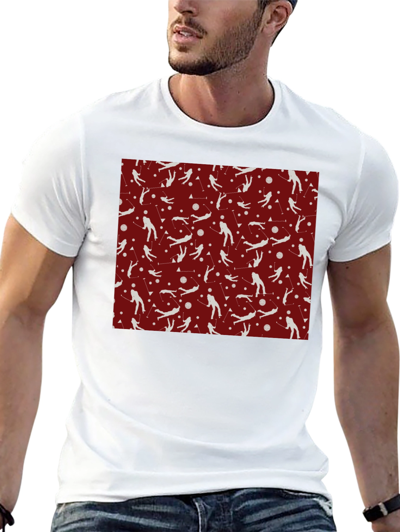 Ski Pattern T-Shirt - Sporty Crew Neck Tee