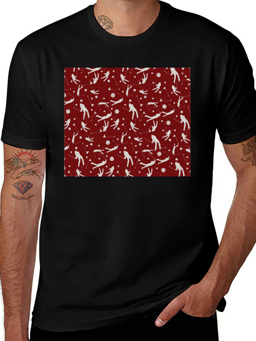 Ski Pattern T-Shirt - Sporty Crew Neck Tee