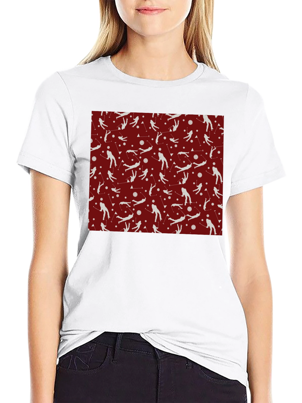 Ski Pattern T-Shirt - Sporty Crew Neck Tee