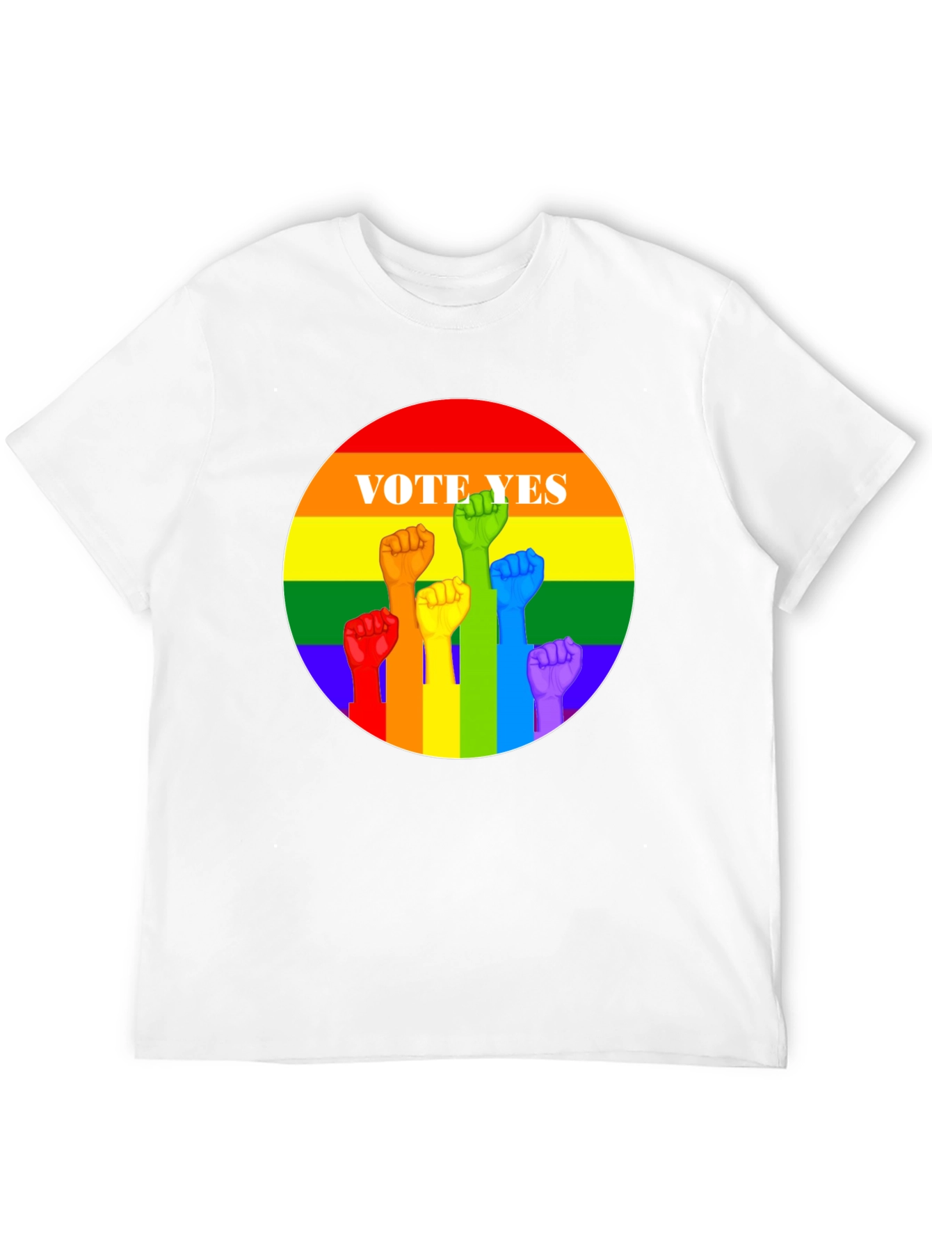 Vote Yes Pride T-Shirt - Rainbow Fist Design