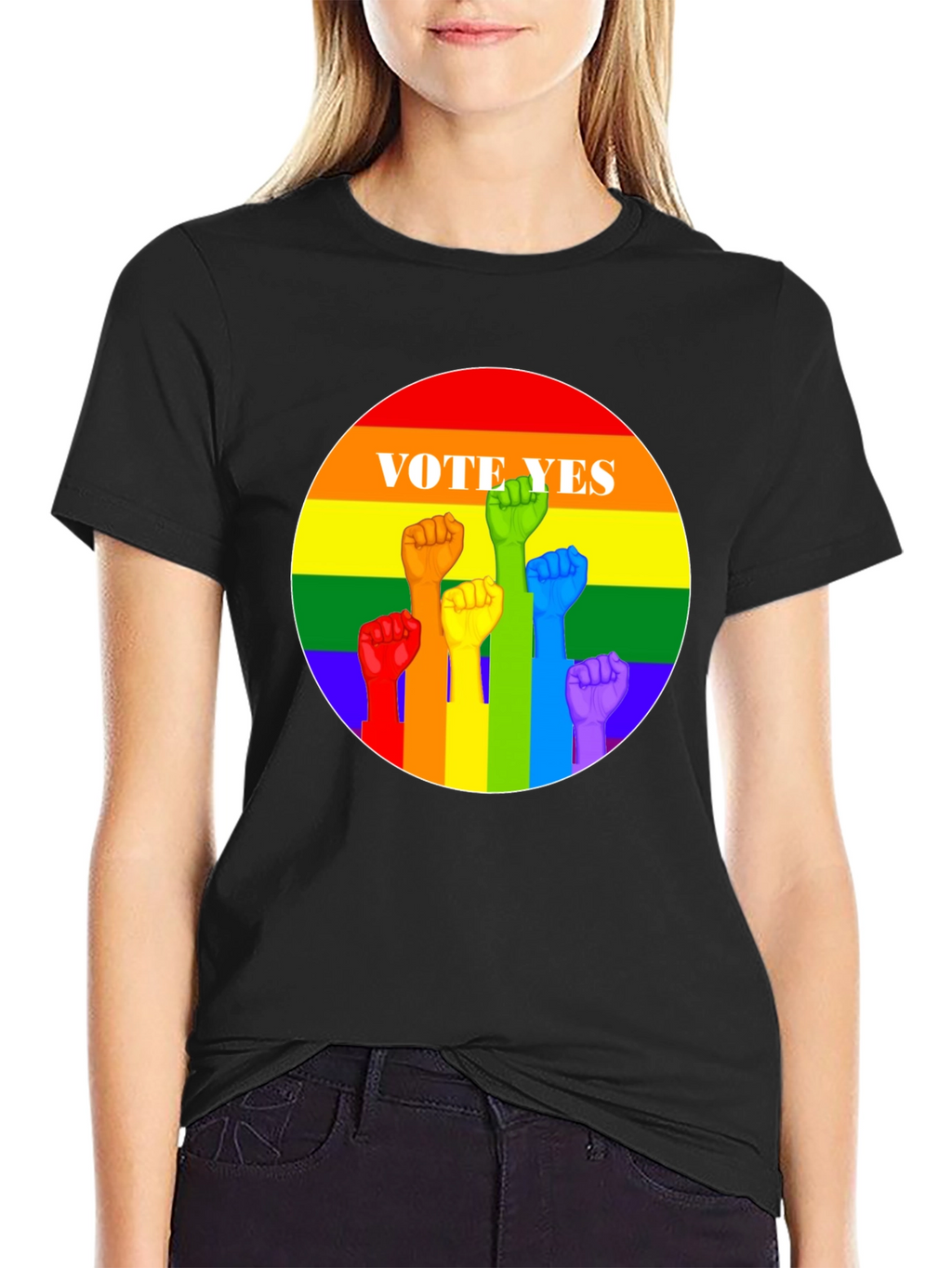 Vote Yes Pride T-Shirt - Rainbow Fist Design