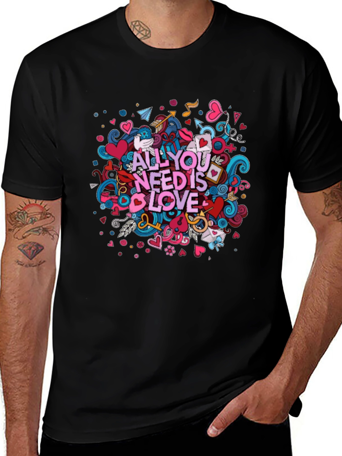 All You Need is Love Graphic T-Shirt - Black Cotton Tee
