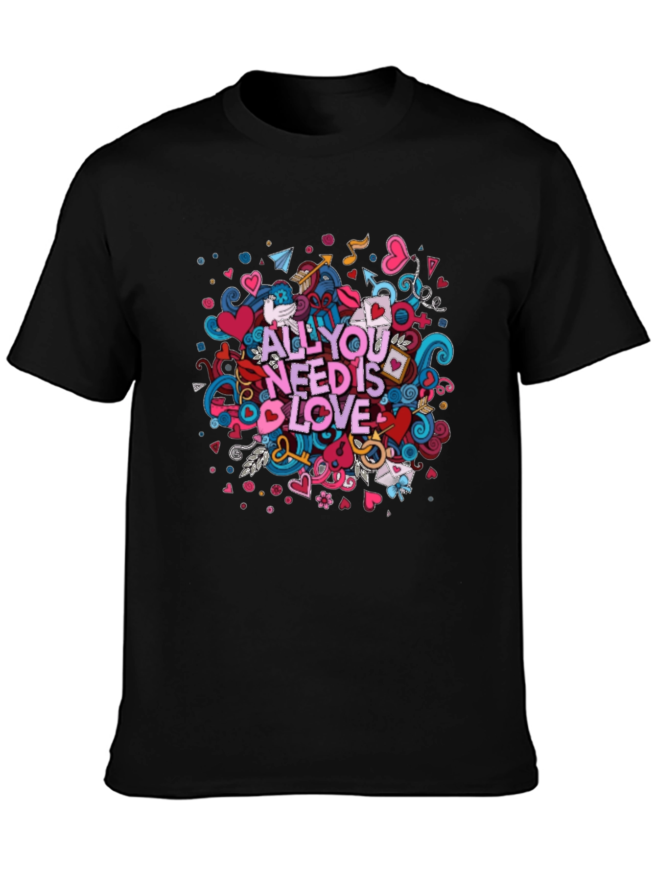 All You Need is Love Graphic T-Shirt - Black Cotton Tee