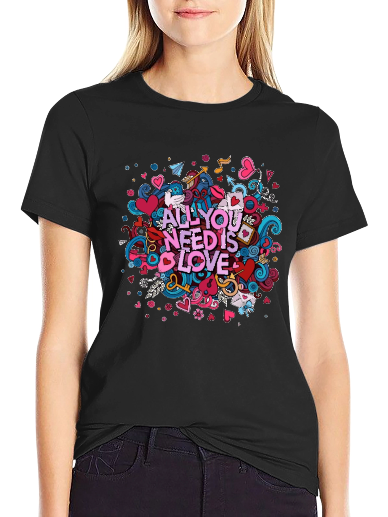 All You Need is Love Graphic T-Shirt - Black Cotton Tee