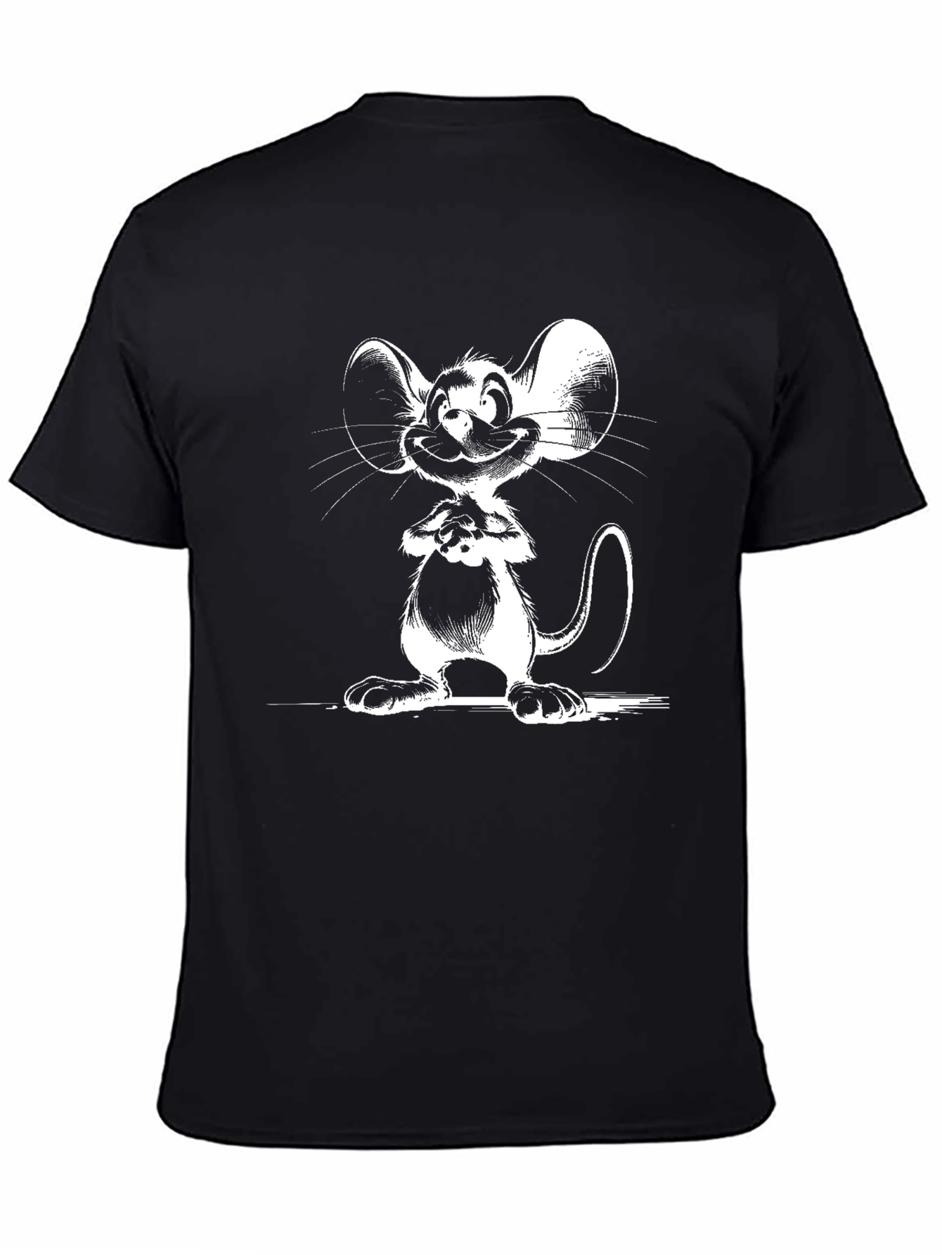 Cartoon Mouse Graphic Tee - Black Cotton T-Shirt