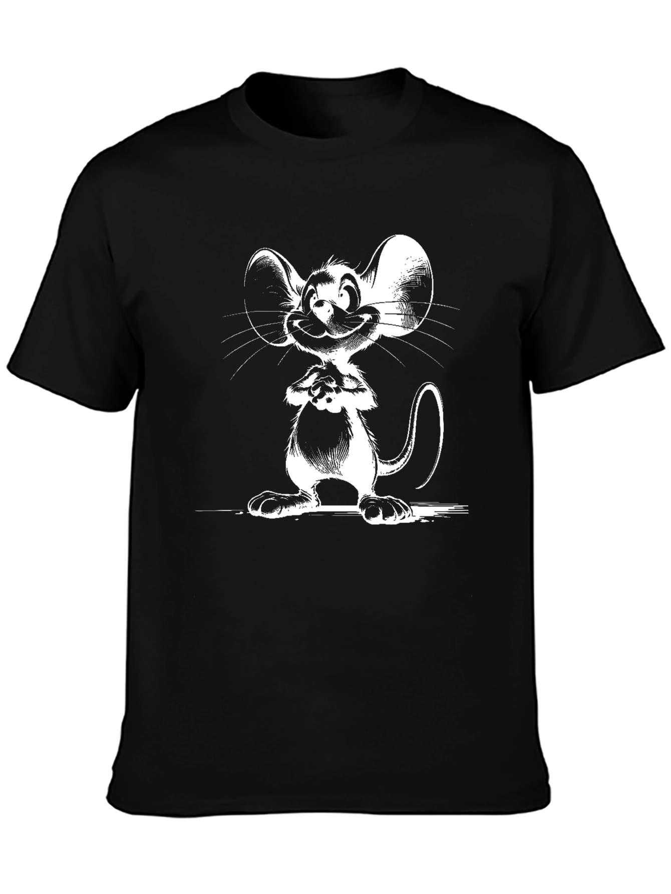 Cartoon Mouse Graphic Tee - Black Cotton T-Shirt