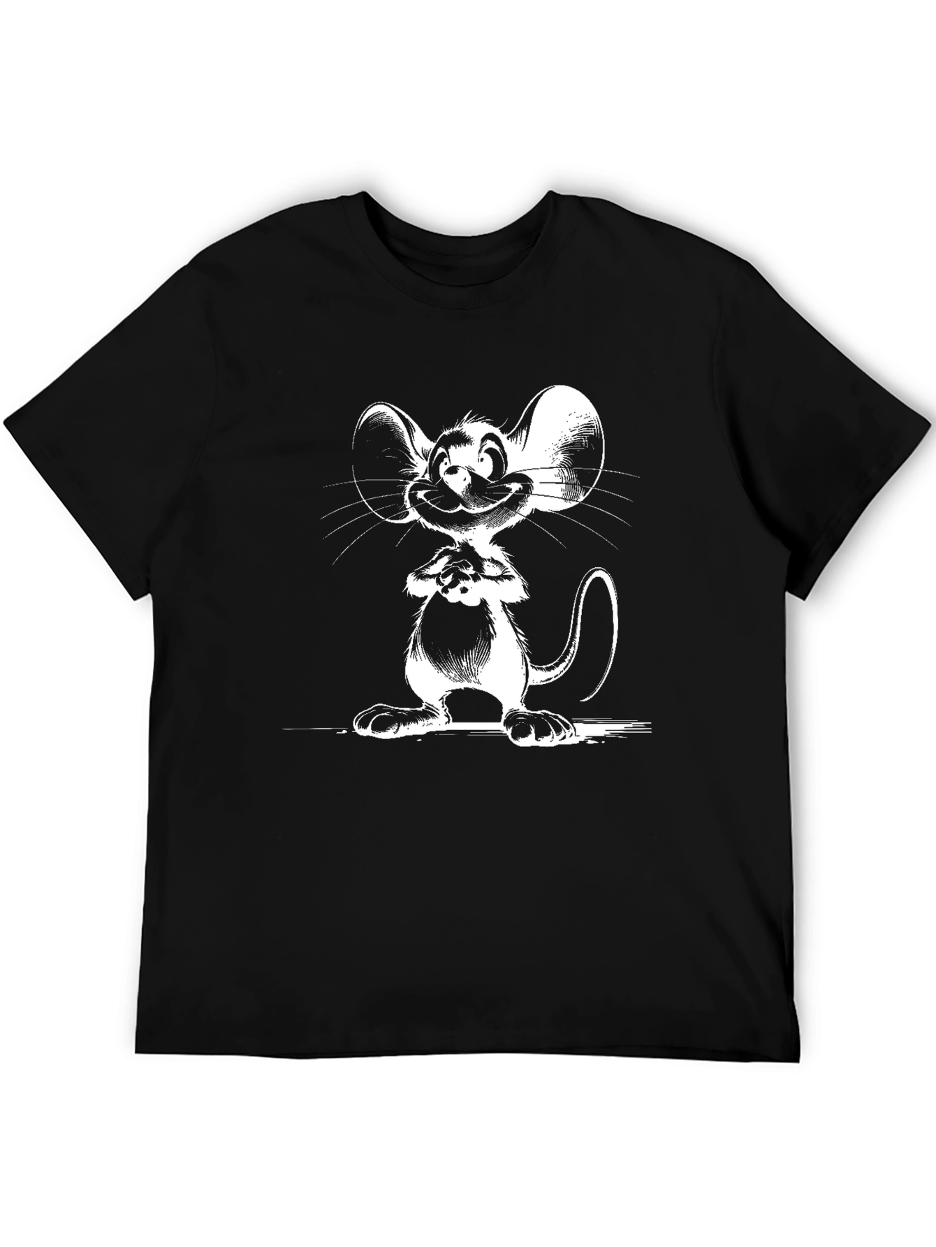 Cartoon Mouse Graphic Tee - Black Cotton T-Shirt