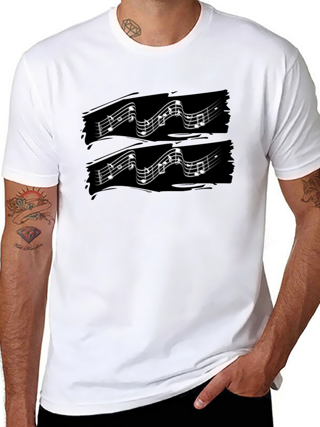 Musical Note Graphic Print Black T-Shirt