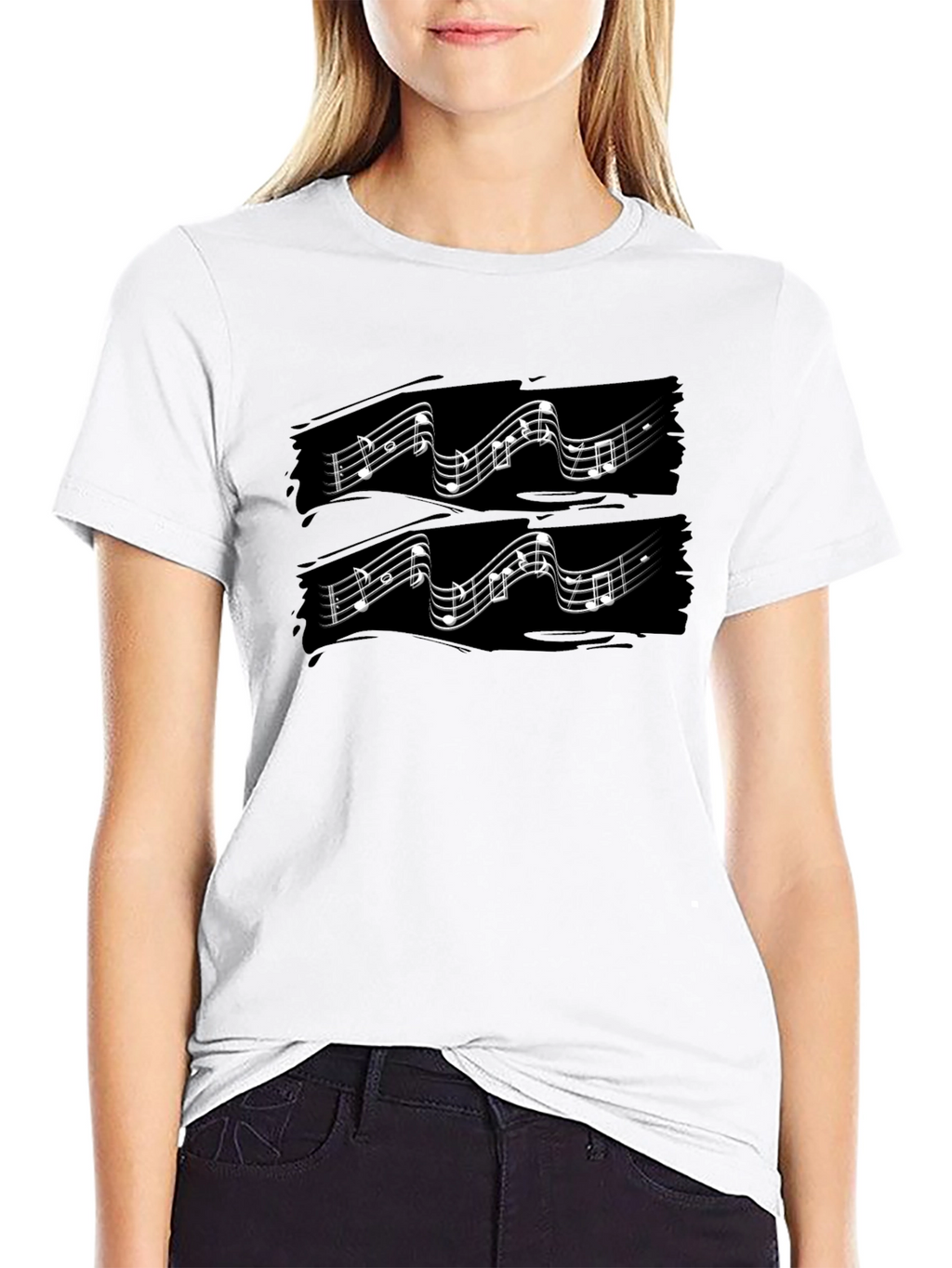 Musical Note Graphic Print Black T-Shirt