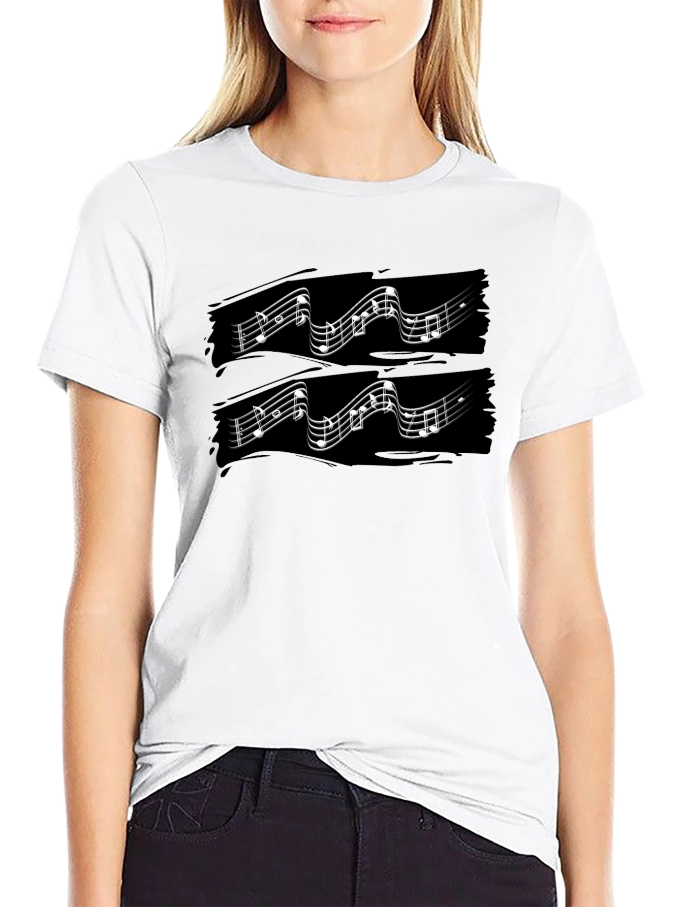 Musical Note Graphic Print Black T-Shirt