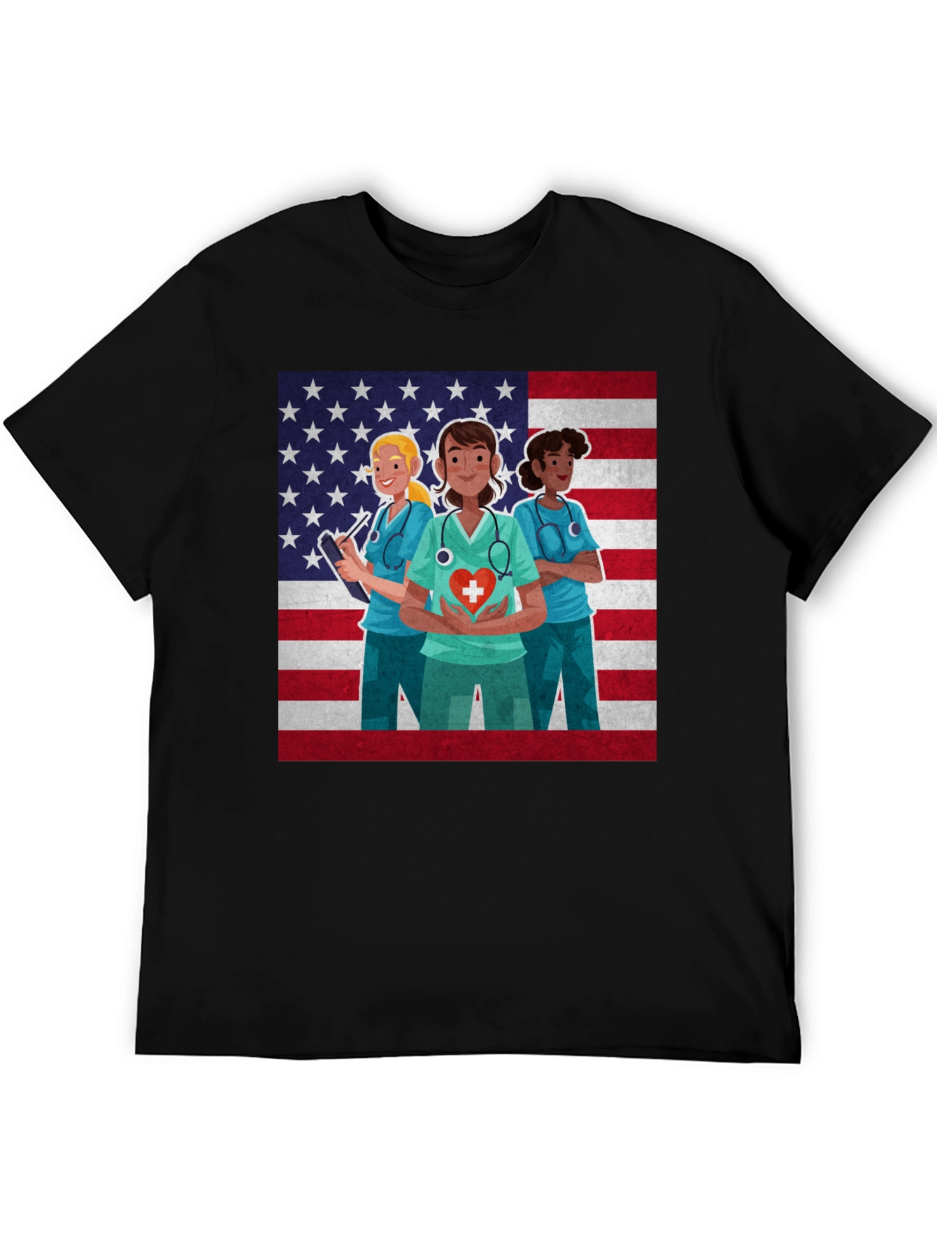 American Nurse Graphic Tee - Black Crew Neck
