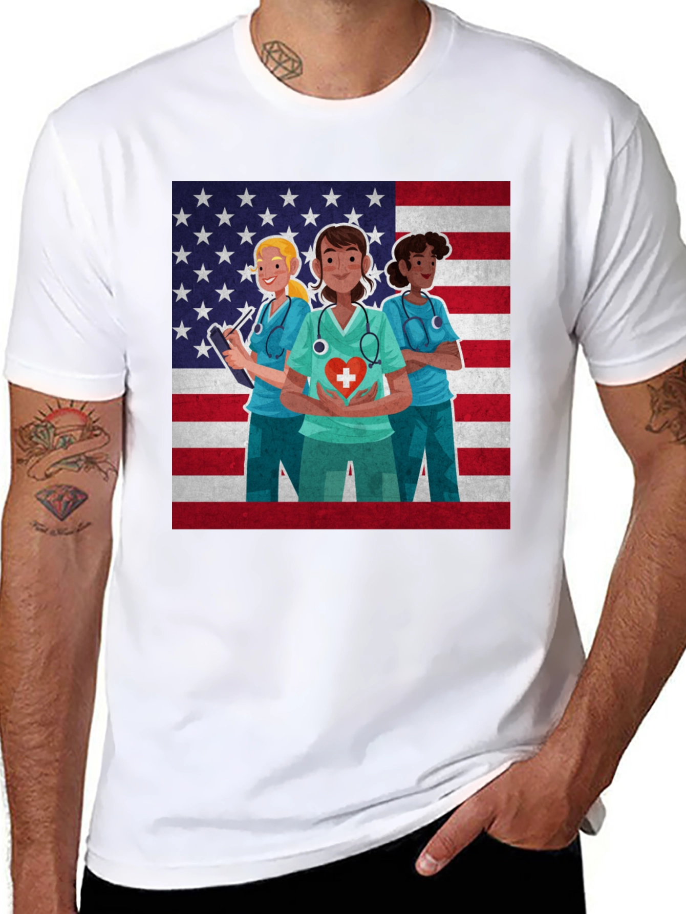 American Nurse Graphic Tee - Black Crew Neck
