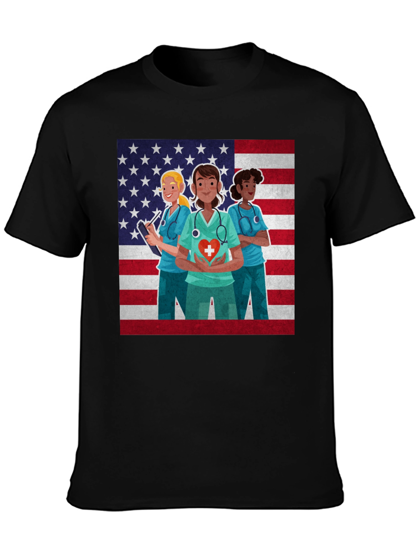 American Nurse Graphic Tee - Black Crew Neck