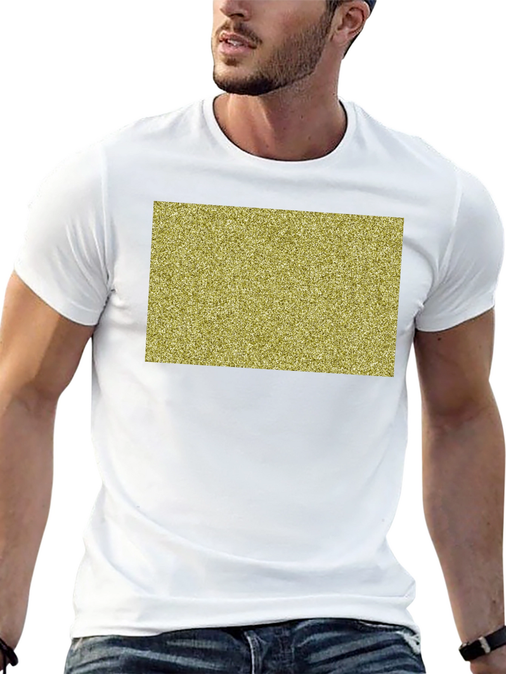 Black Tee with Gold Glitter Rectangle Design