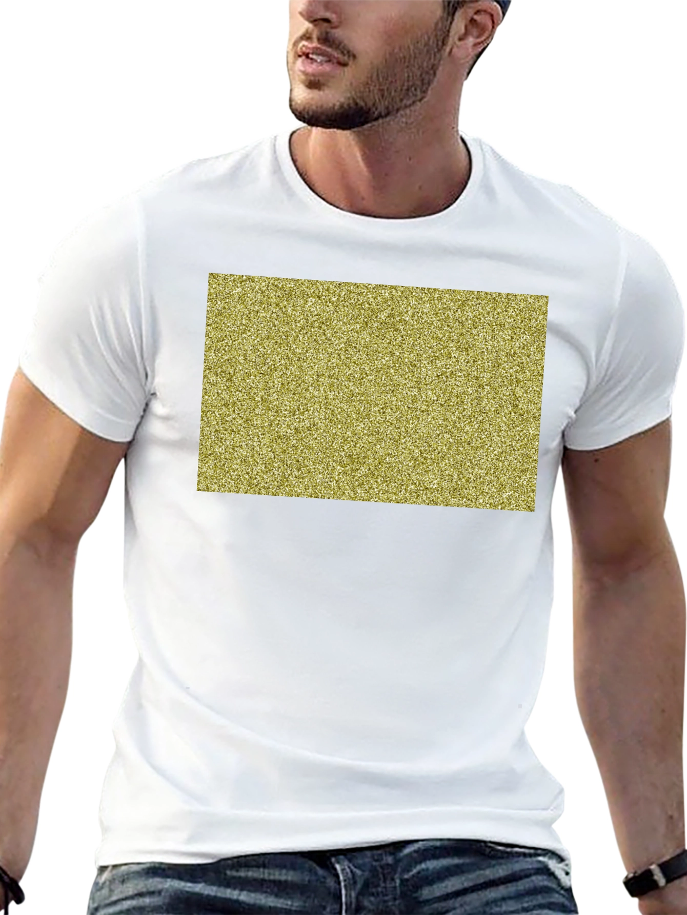 Black Tee with Gold Glitter Rectangle Design