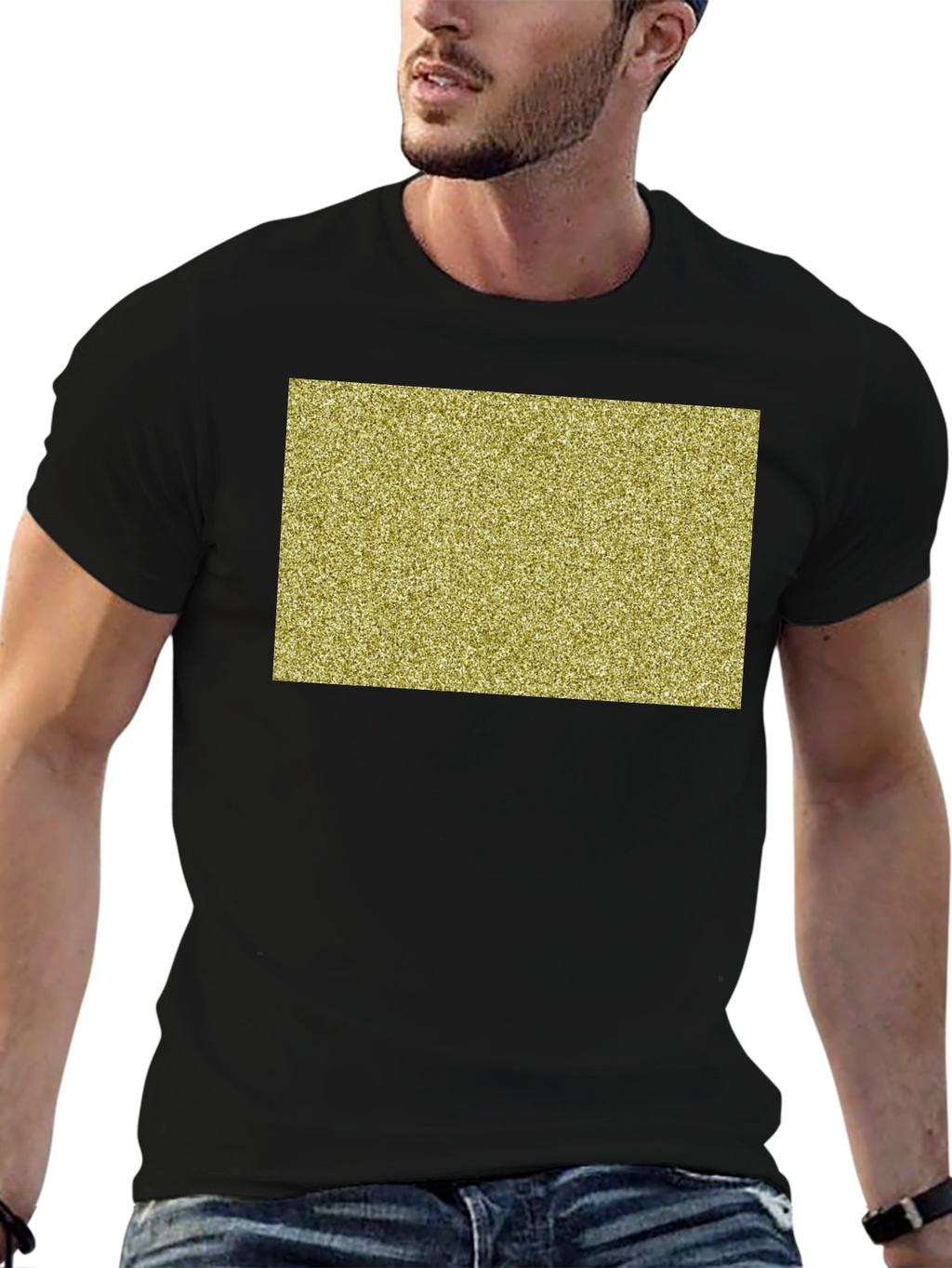 Black Tee with Gold Glitter Rectangle Design