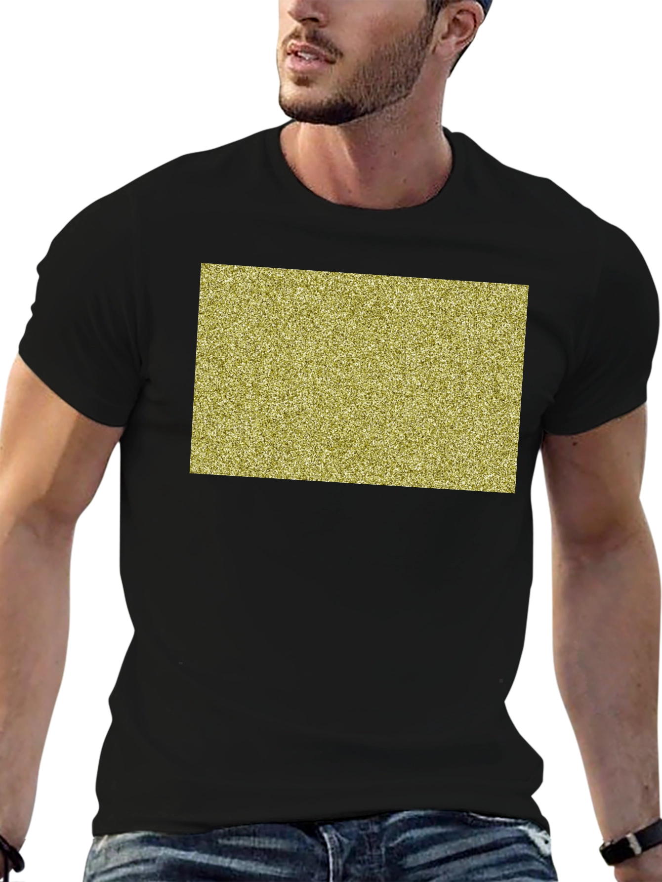 Black Tee with Gold Glitter Rectangle Design
