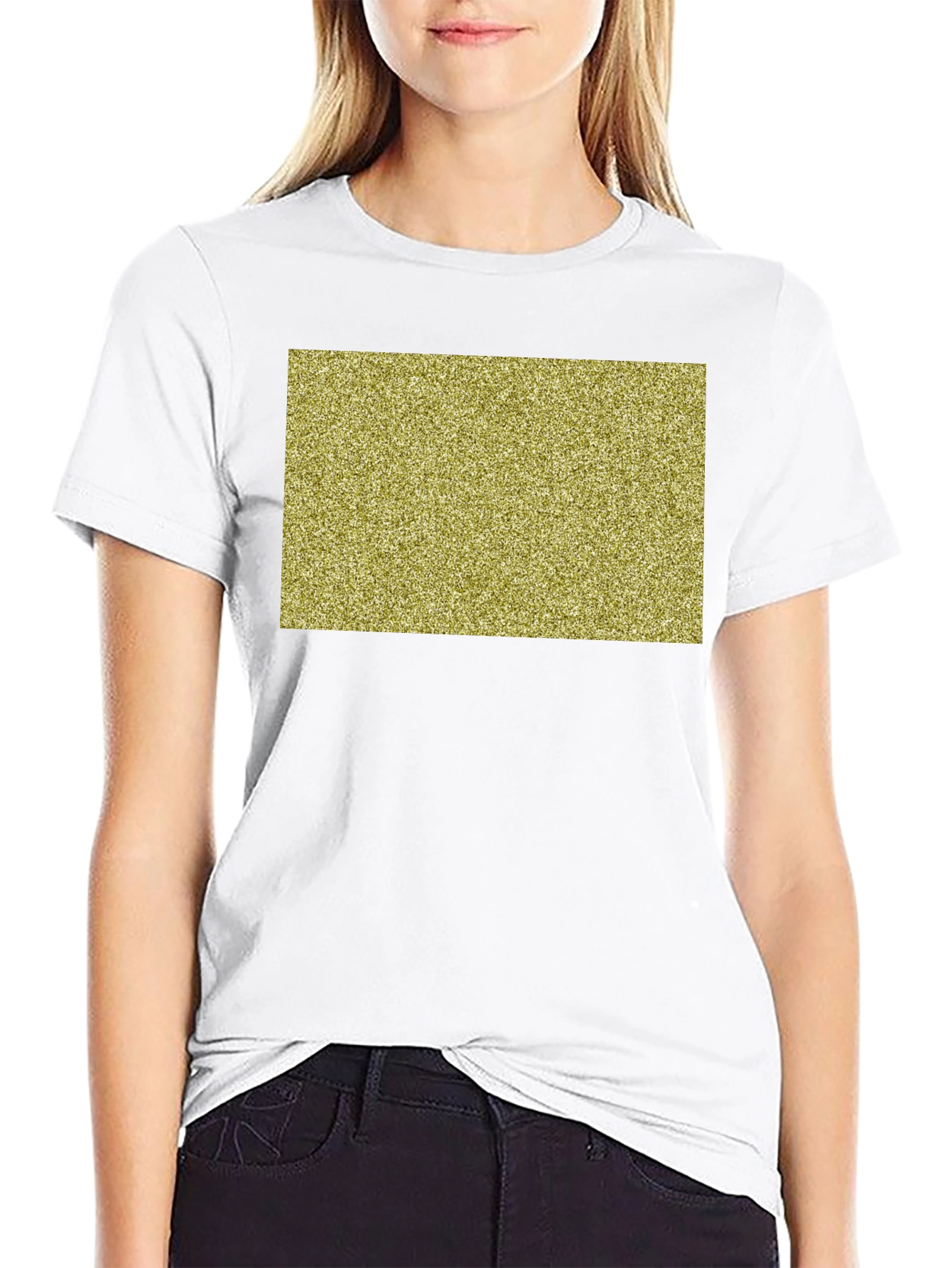 Black Tee with Gold Glitter Rectangle Design