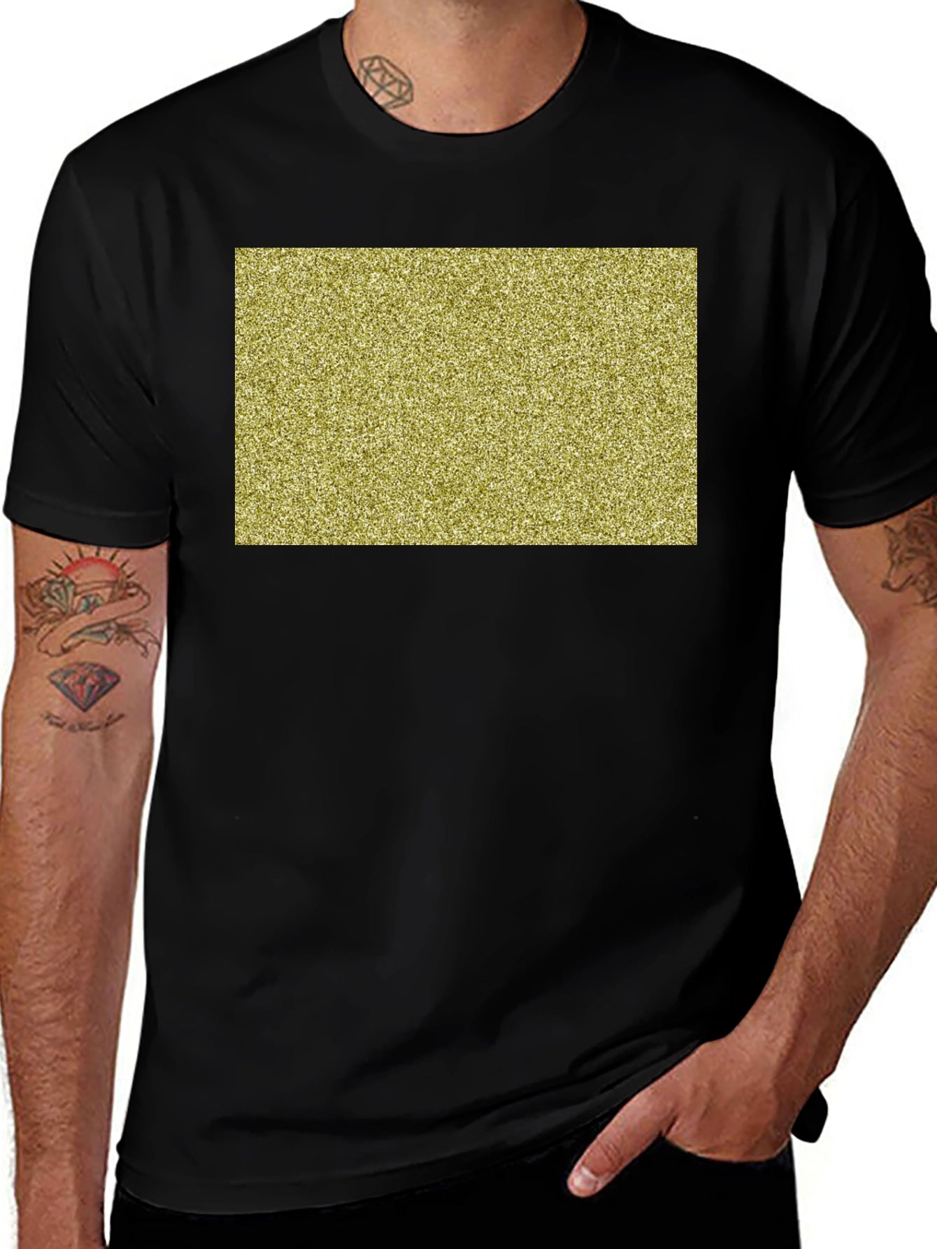 Black Tee with Gold Glitter Rectangle Design