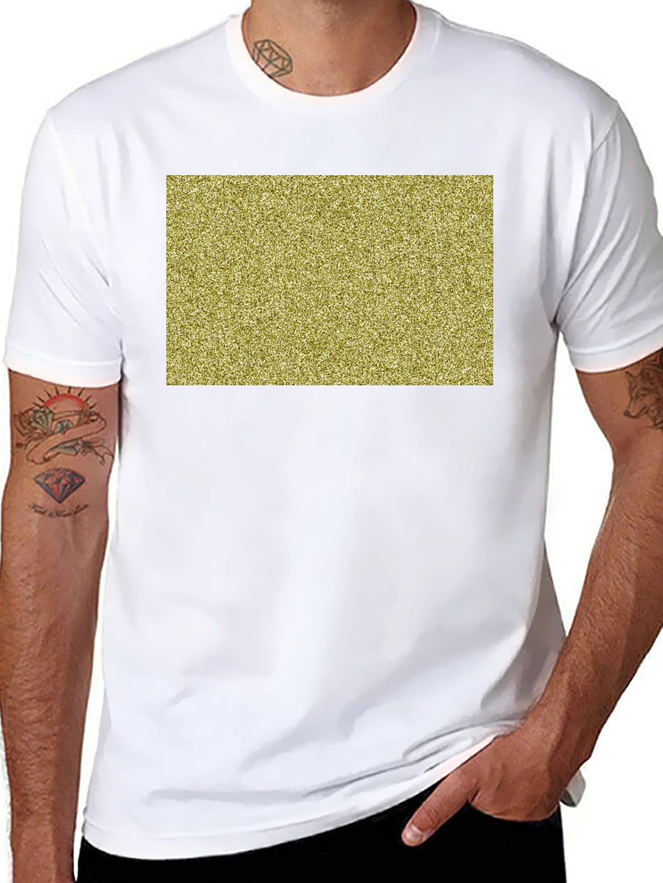 Black Tee with Gold Glitter Rectangle Design