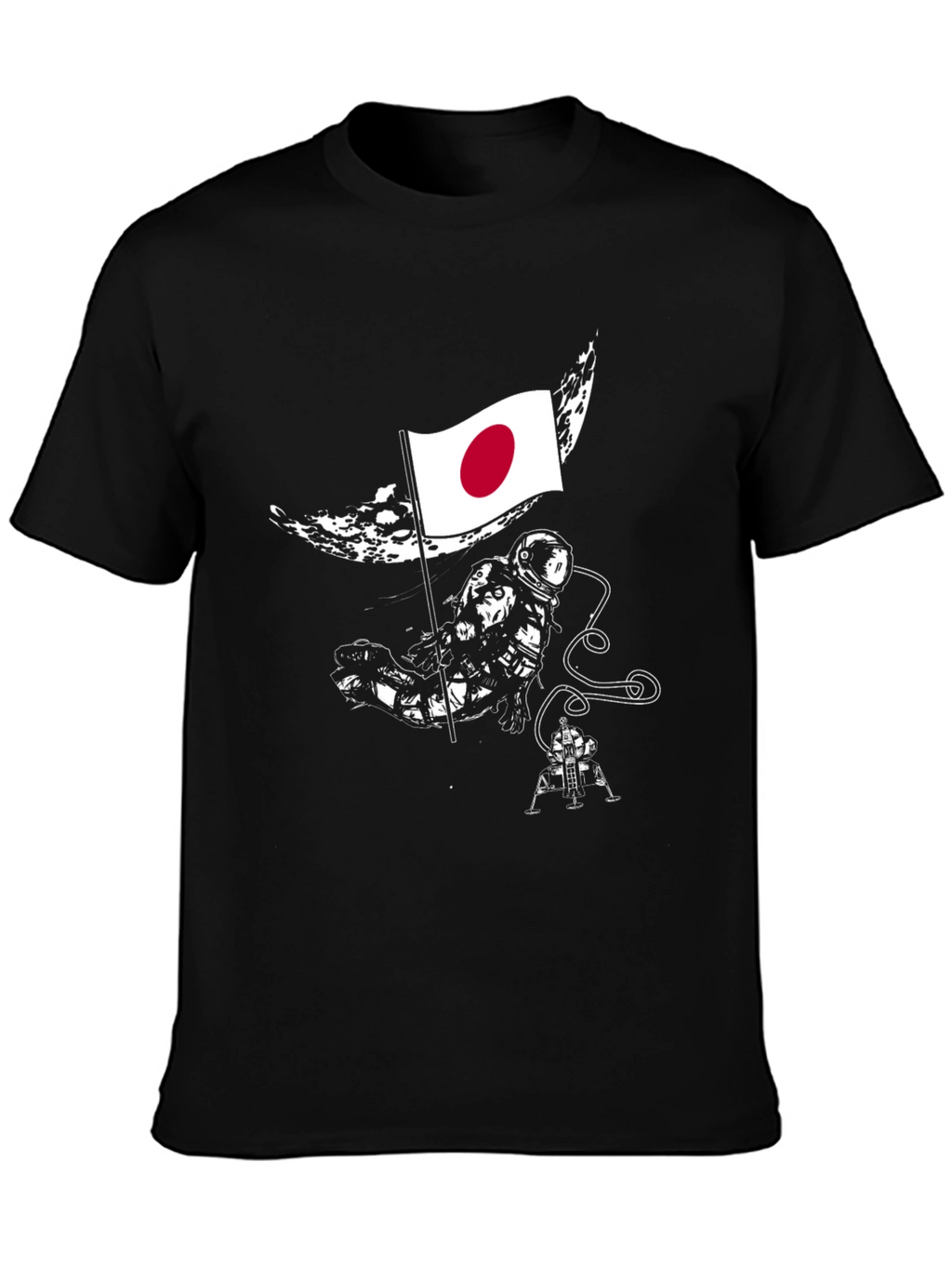 Astronaut Japan Flag Graphic Black T-Shirt