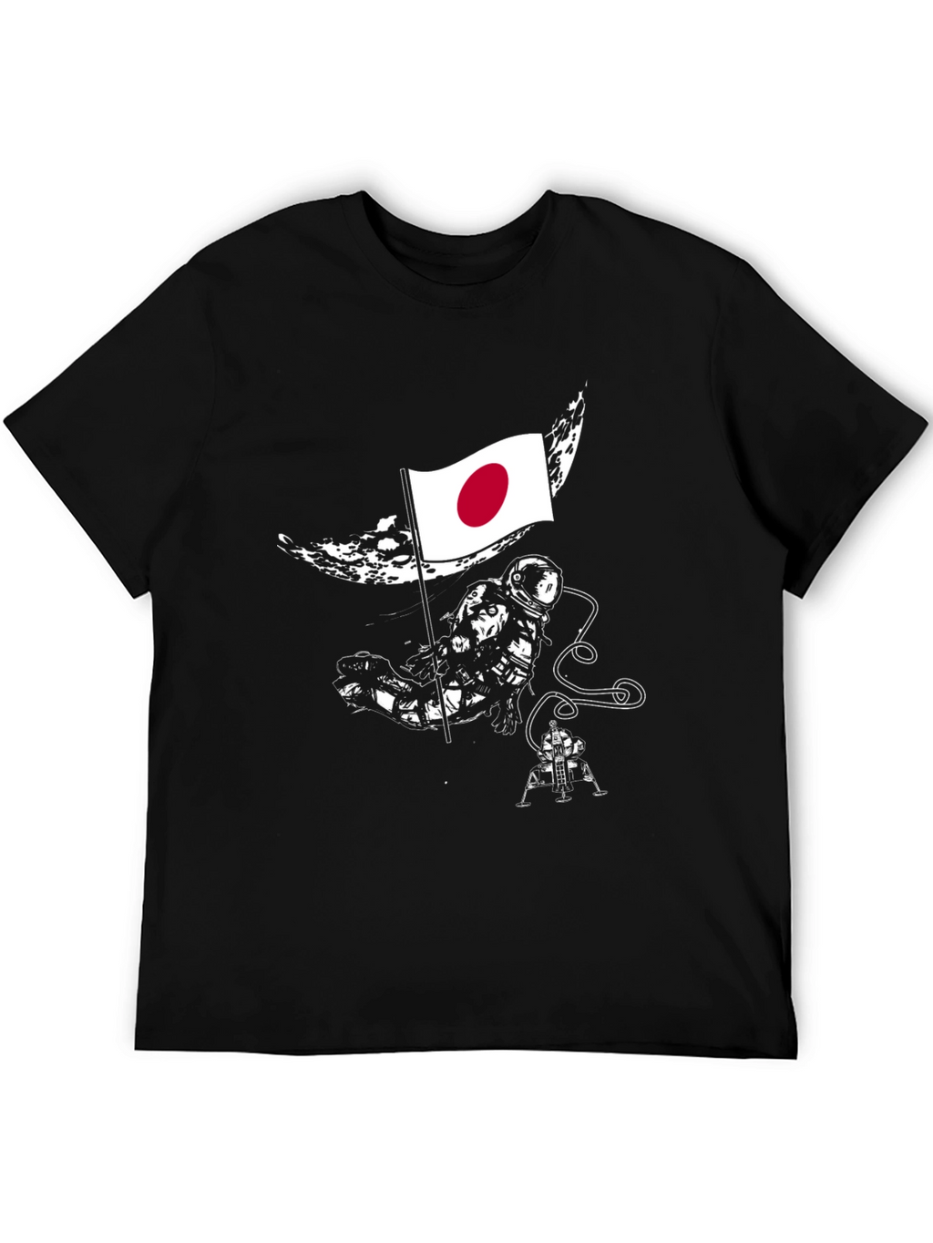 Astronaut Japan Flag Graphic Black T-Shirt