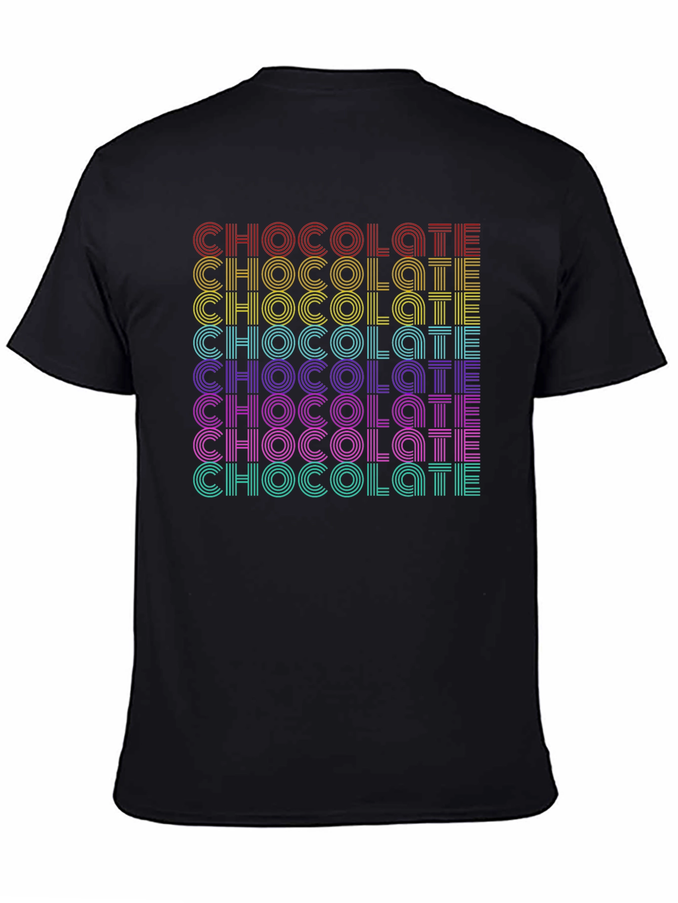 Retro Chocolate Graphic Tee - Bold Rainbow Design