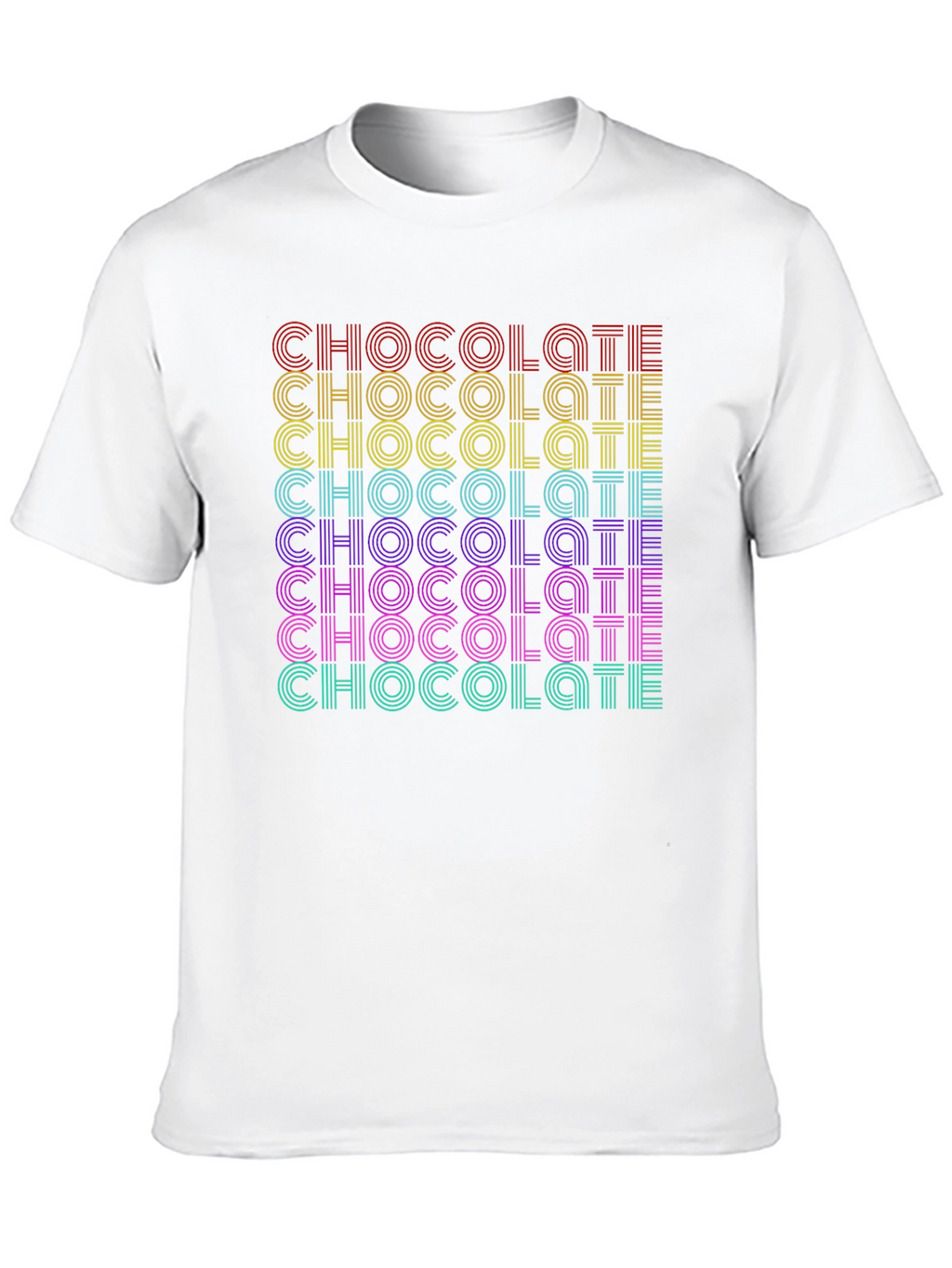 Retro Chocolate Graphic Tee - Bold Rainbow Design