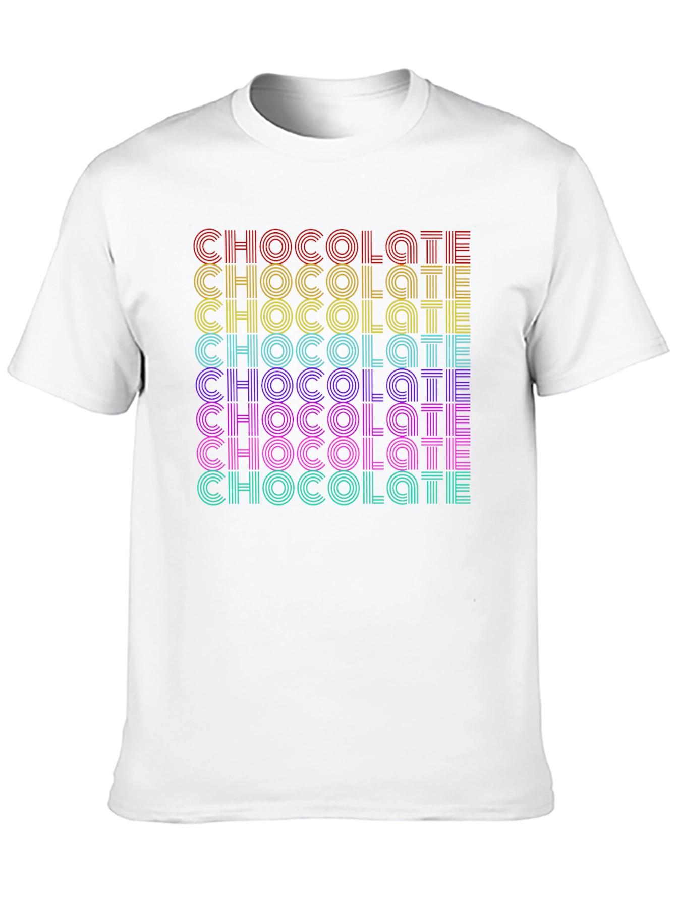 Retro Chocolate Graphic Tee - Bold Rainbow Design