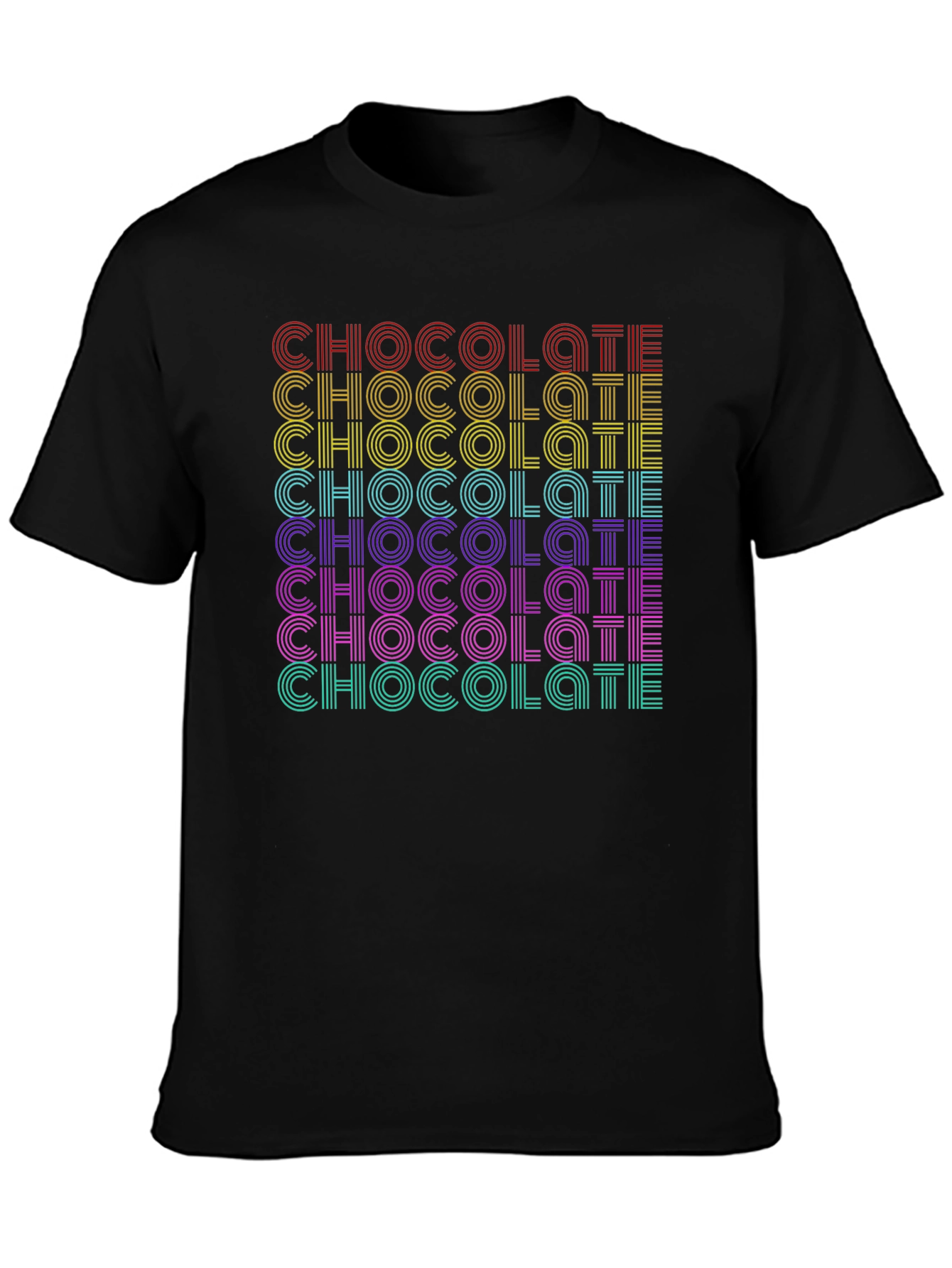 Retro Chocolate Graphic Tee - Bold Rainbow Design