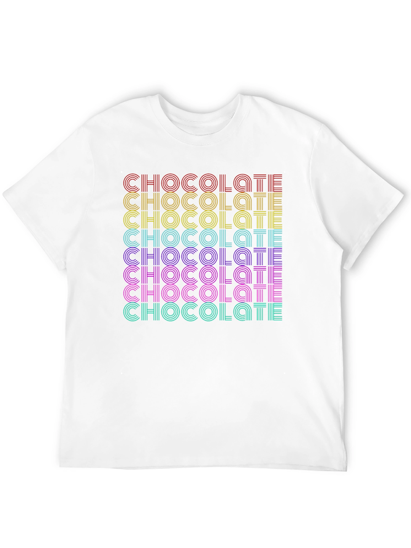 Retro Chocolate Graphic Tee - Bold Rainbow Design