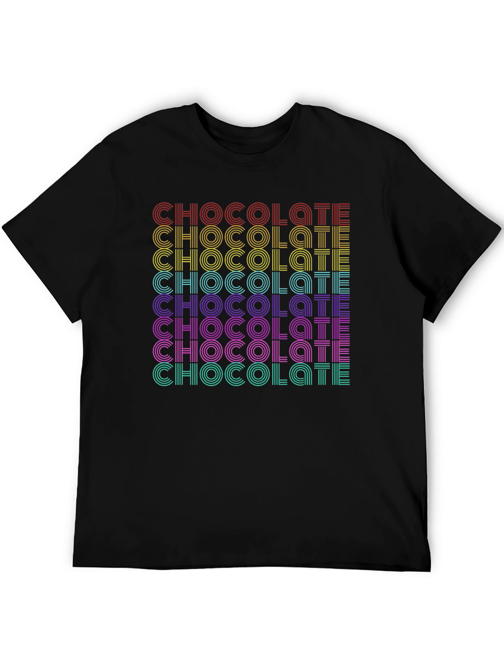 Retro Chocolate Graphic Tee - Bold Rainbow Design