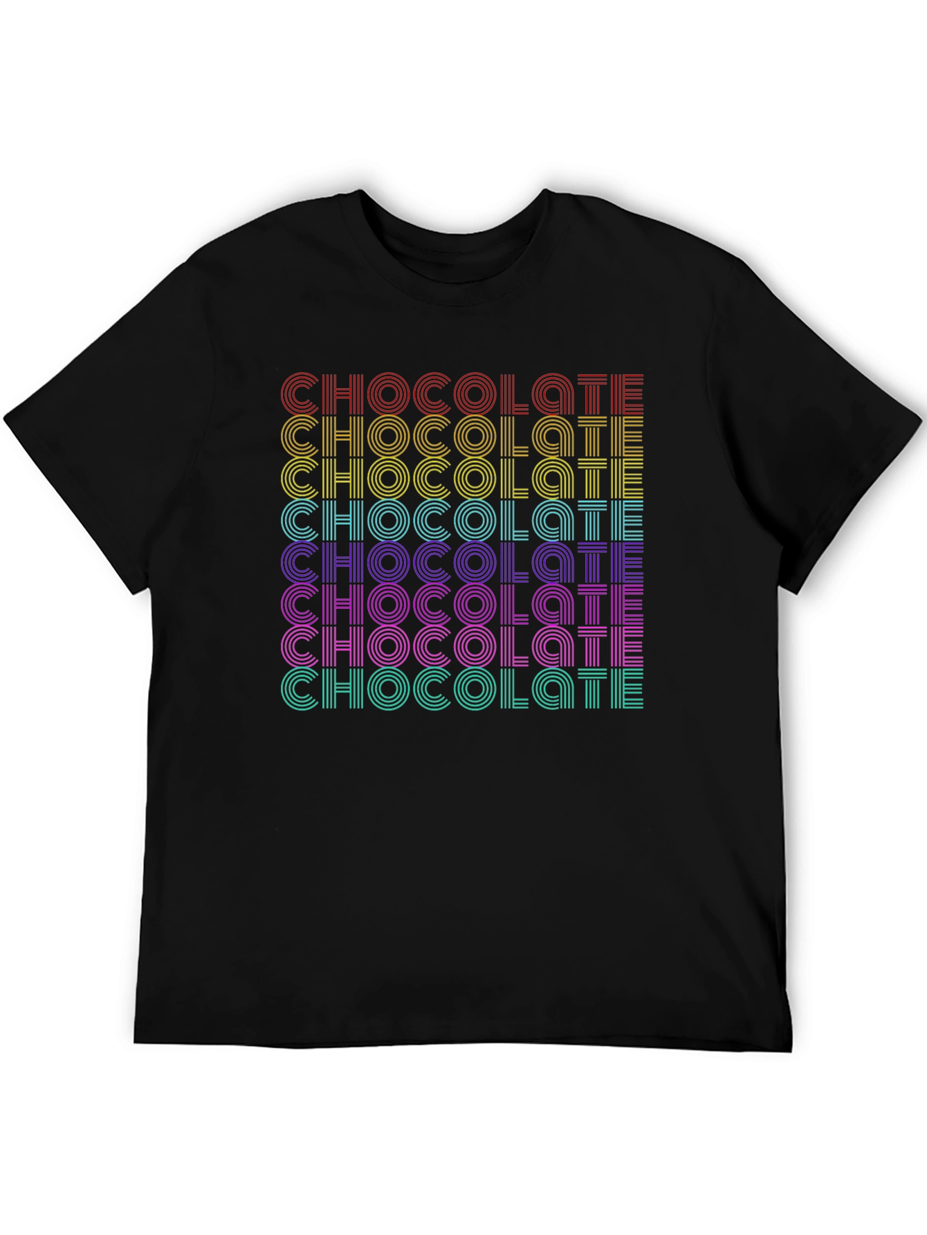 Retro Chocolate Graphic Tee - Bold Rainbow Design