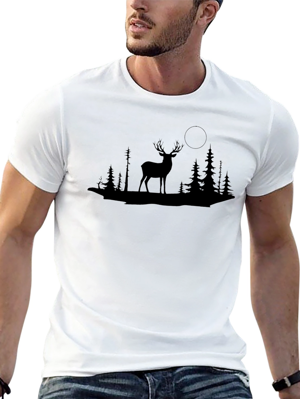 Mens Black Deer Silhouette Graphic T-Shirt