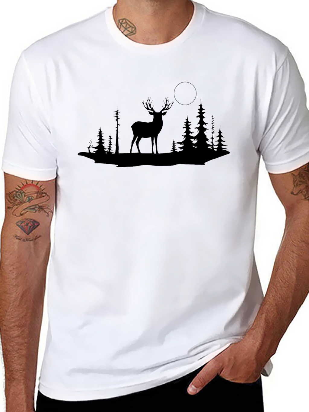 Mens Black Deer Silhouette Graphic T-Shirt