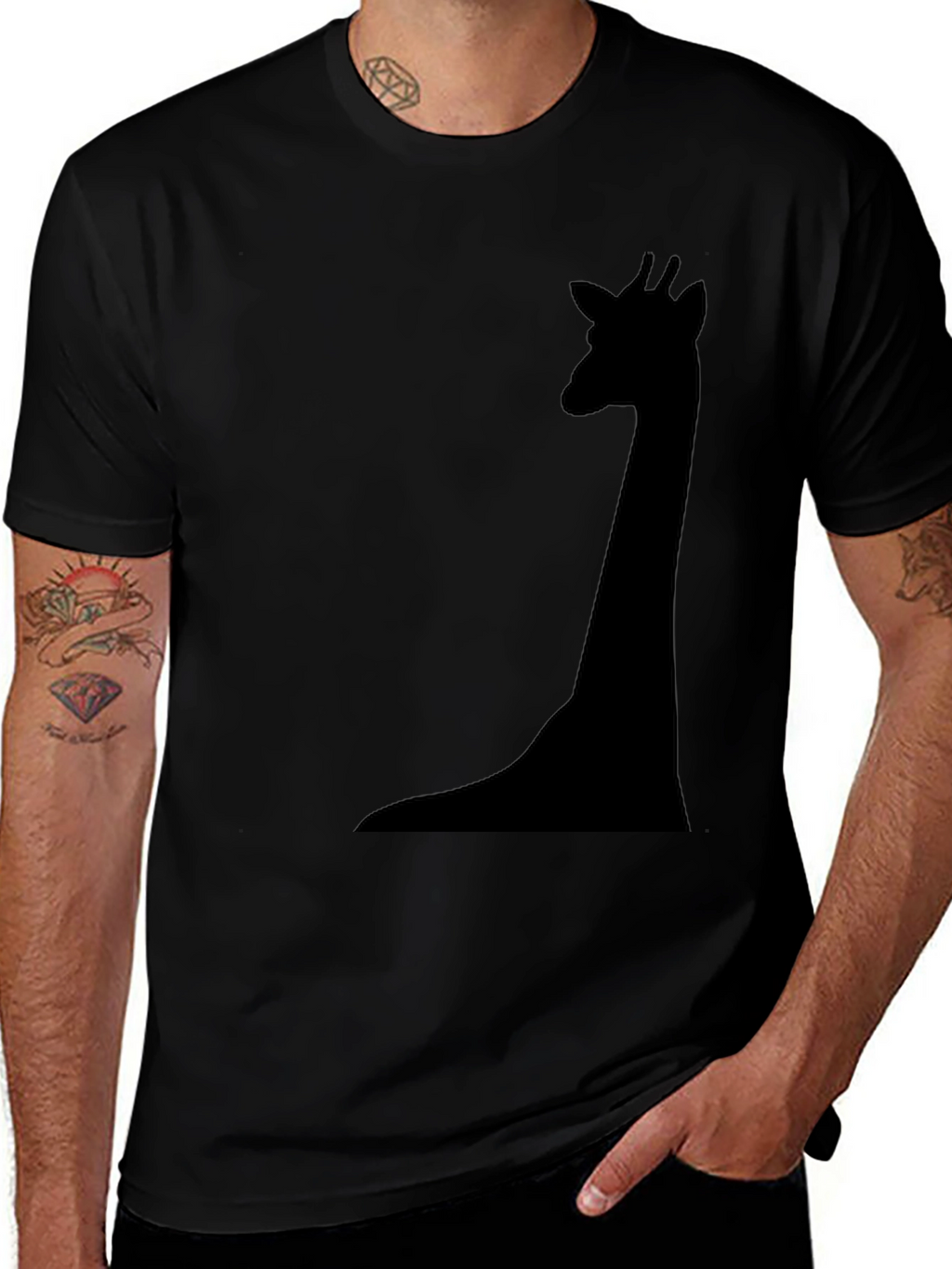 Mens Black Giraffe Silhouette T-Shirt