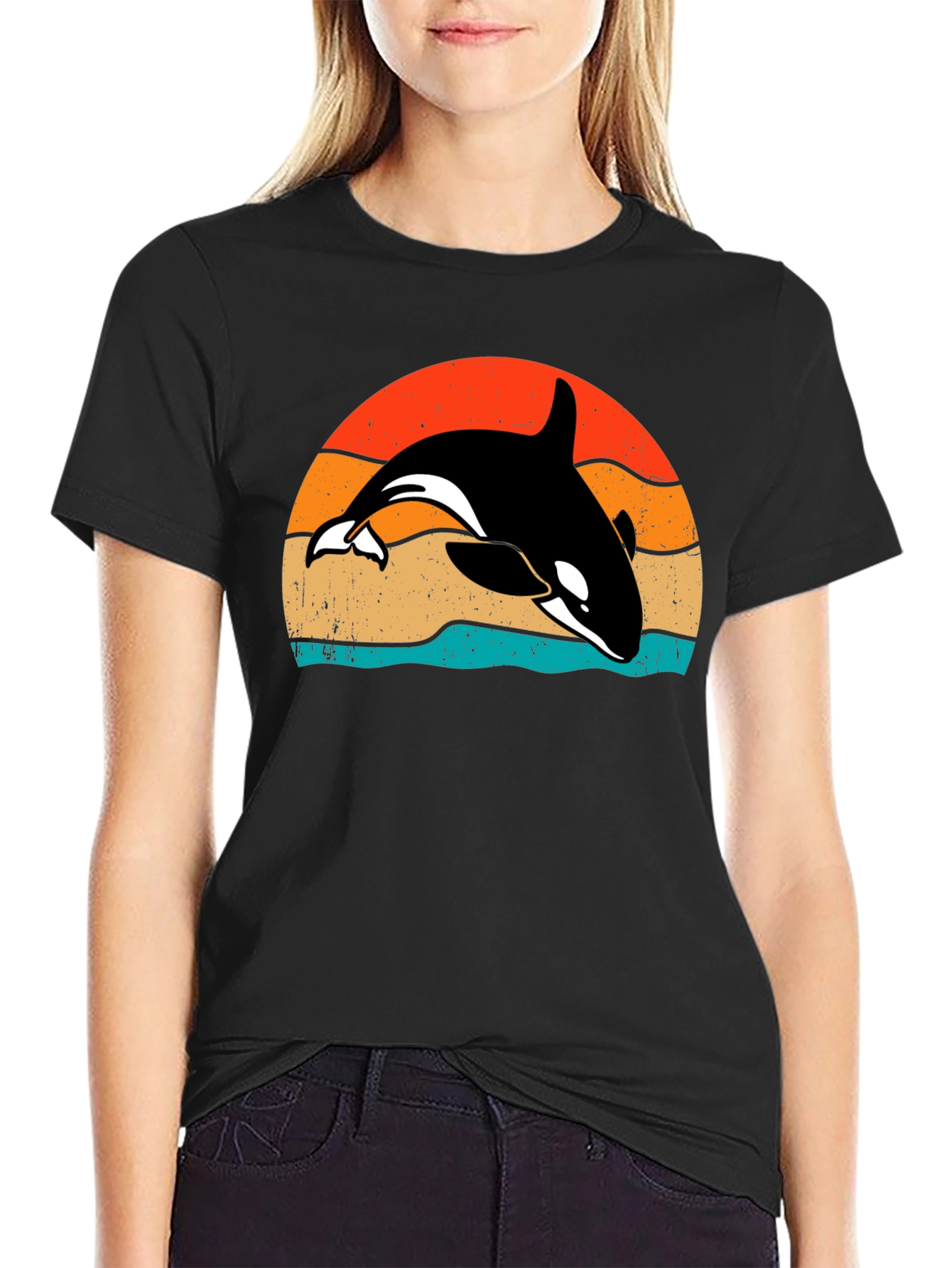 Retro Orca Sunset T-Shirt - Killer Whale Tee