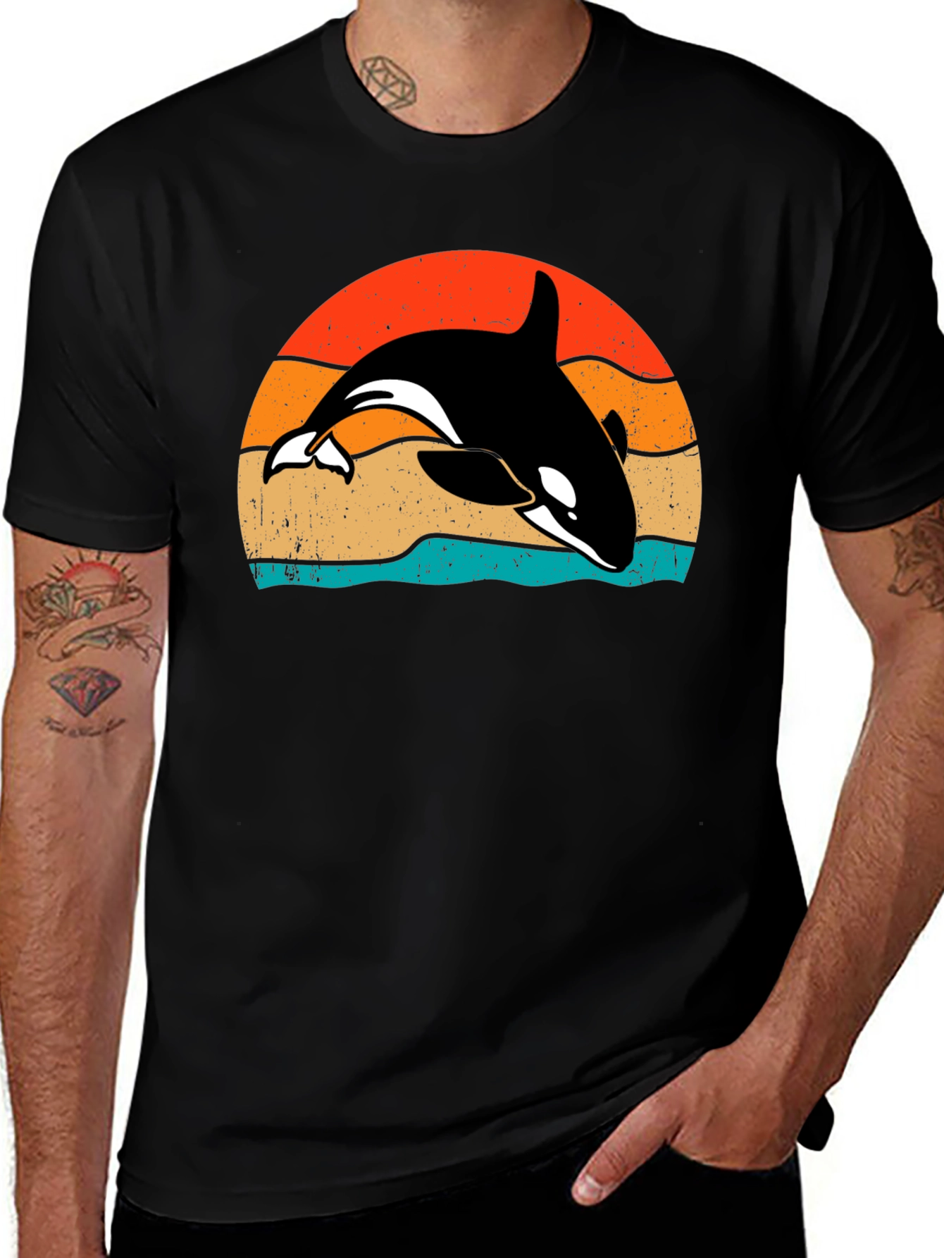 Retro Orca Sunset T-Shirt - Killer Whale Tee