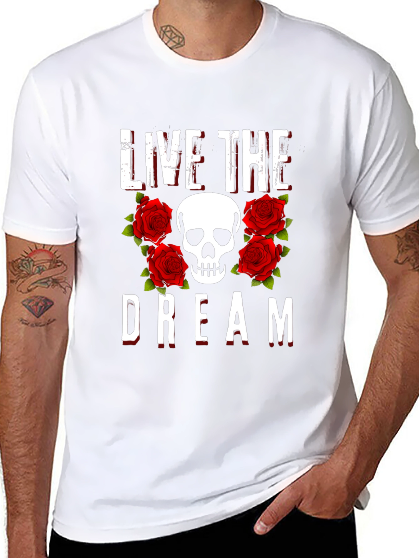 Live the Dream Skull & Roses Graphic Tee