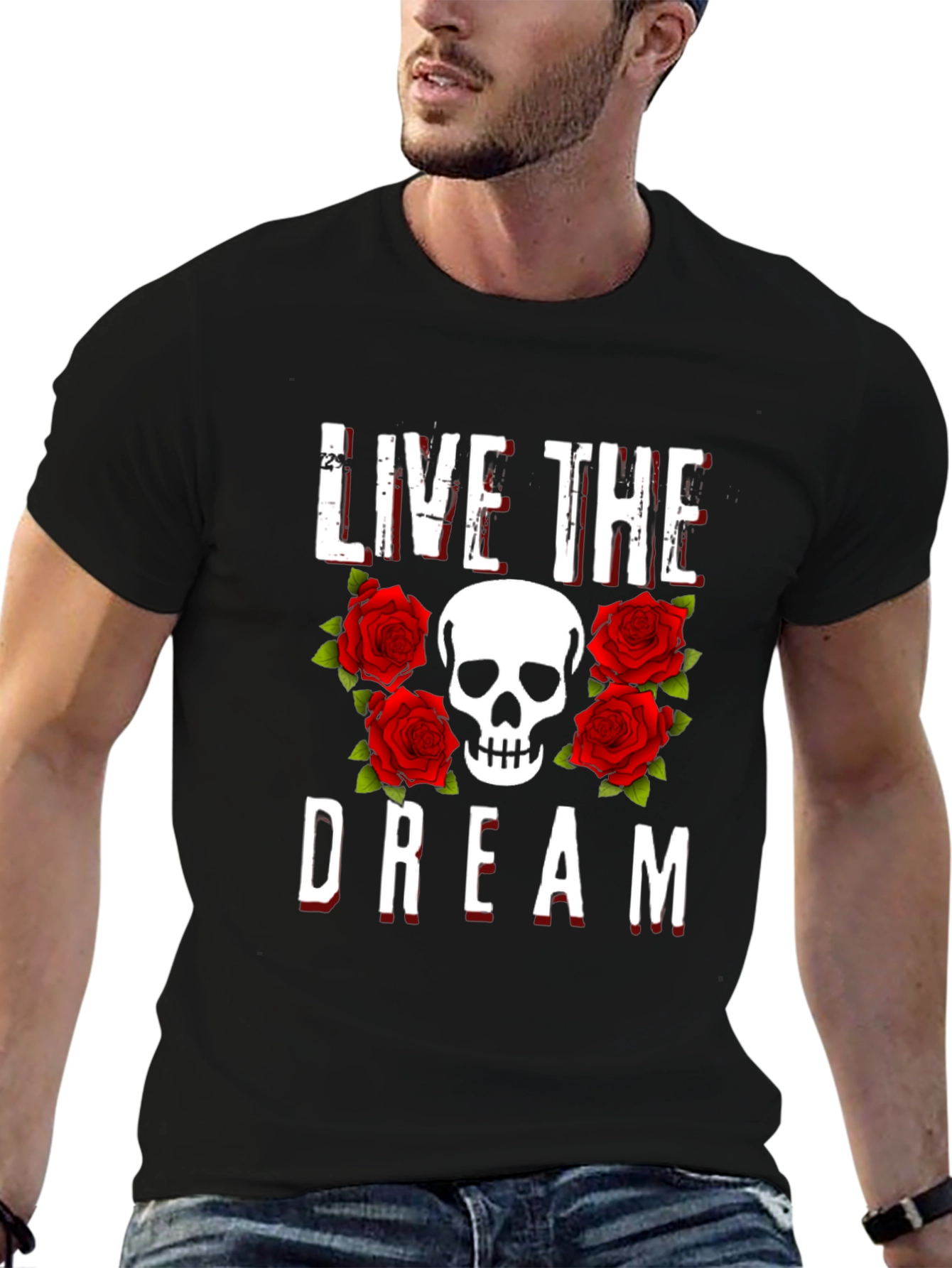 Live the Dream Skull & Roses Graphic Tee