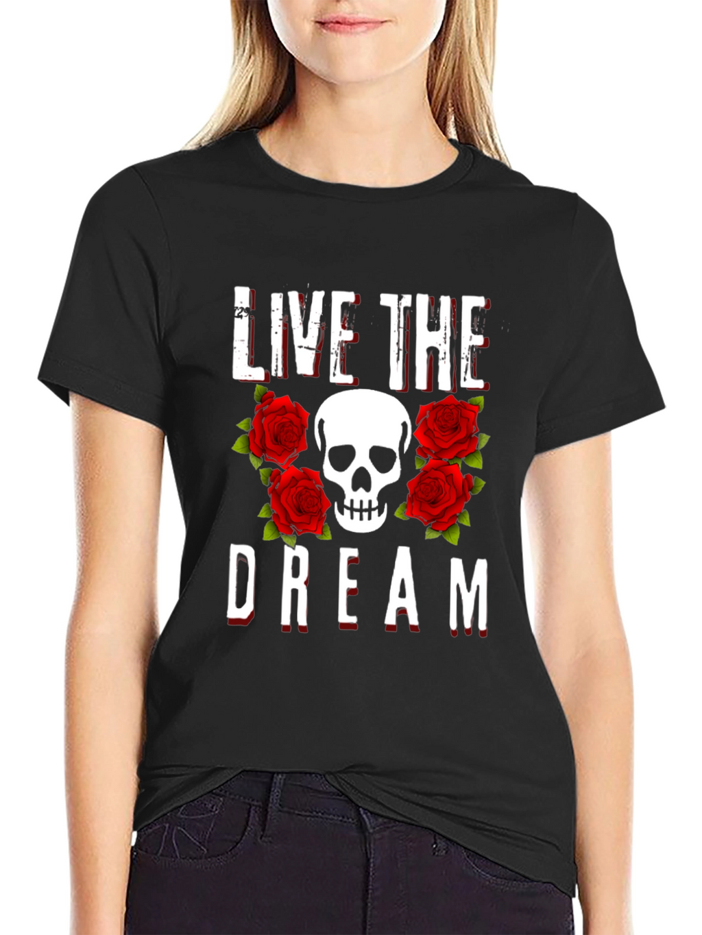Live the Dream Skull & Roses Graphic Tee