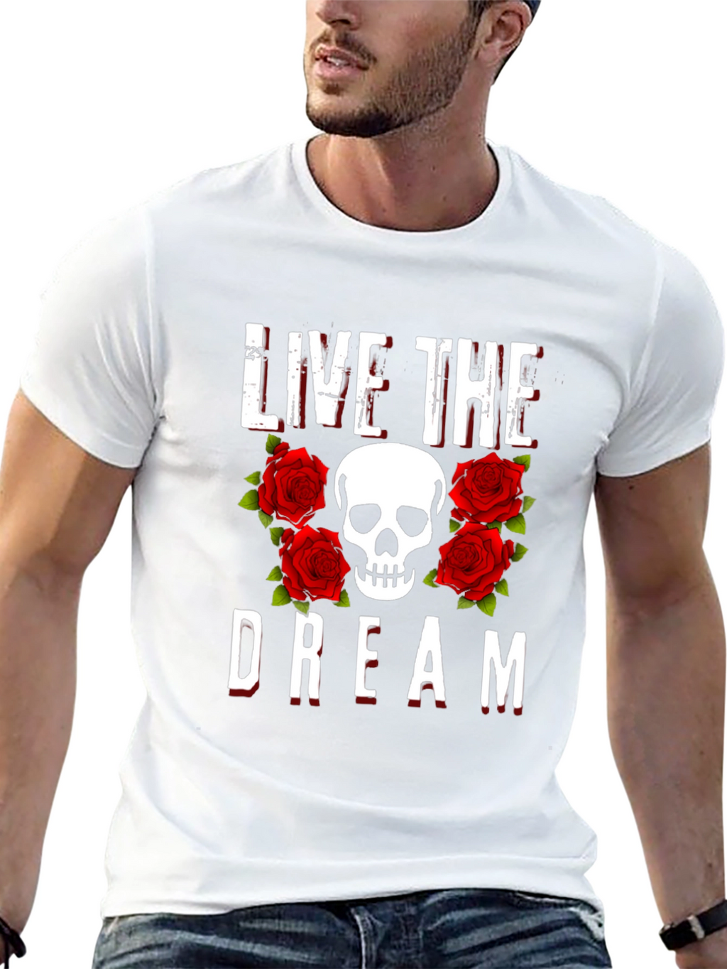 Live the Dream Skull & Roses Graphic Tee